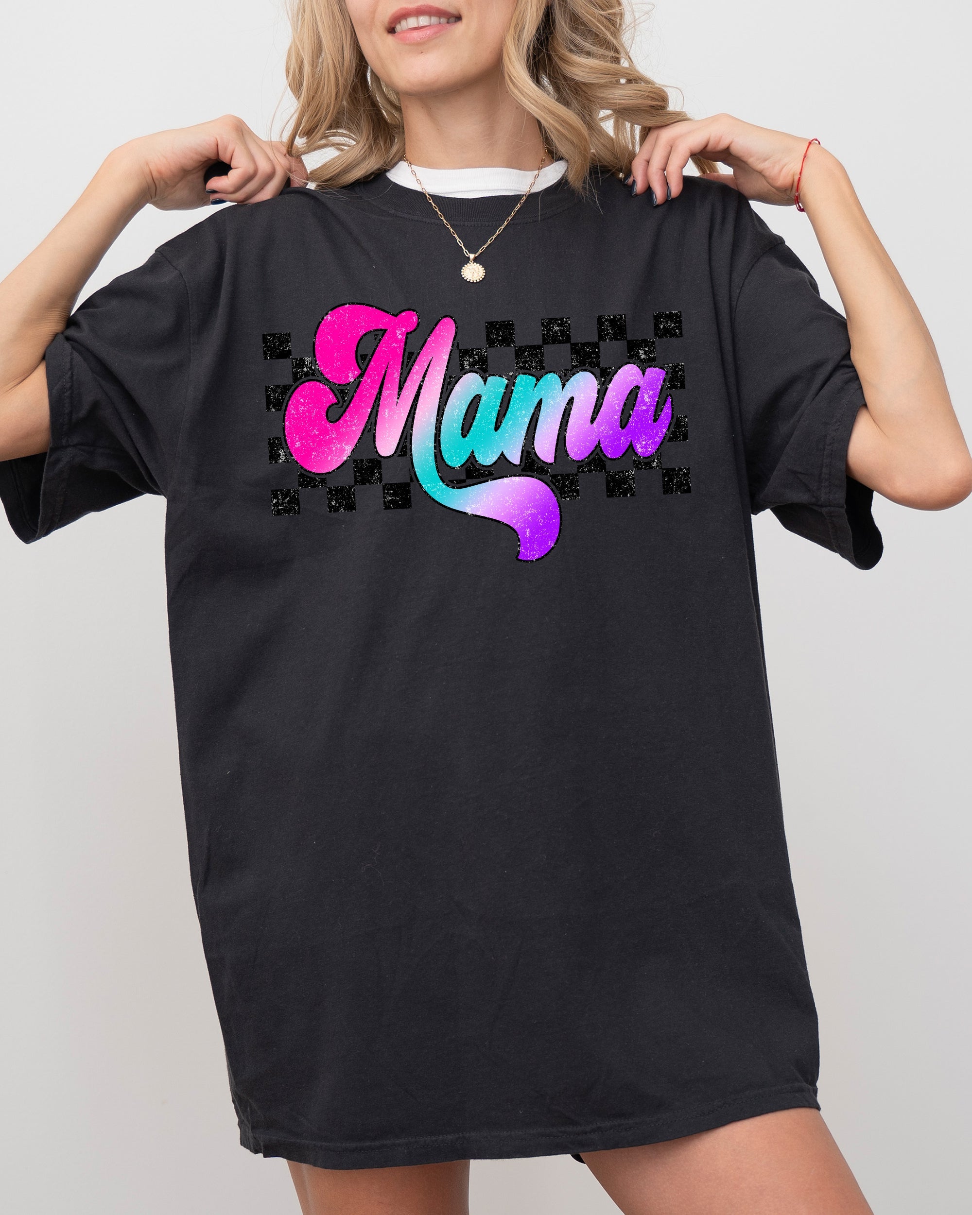 Groovy Mama Checkered Lightning Bolt Colorful Retro Vintage Mom Comfort Colors Tee