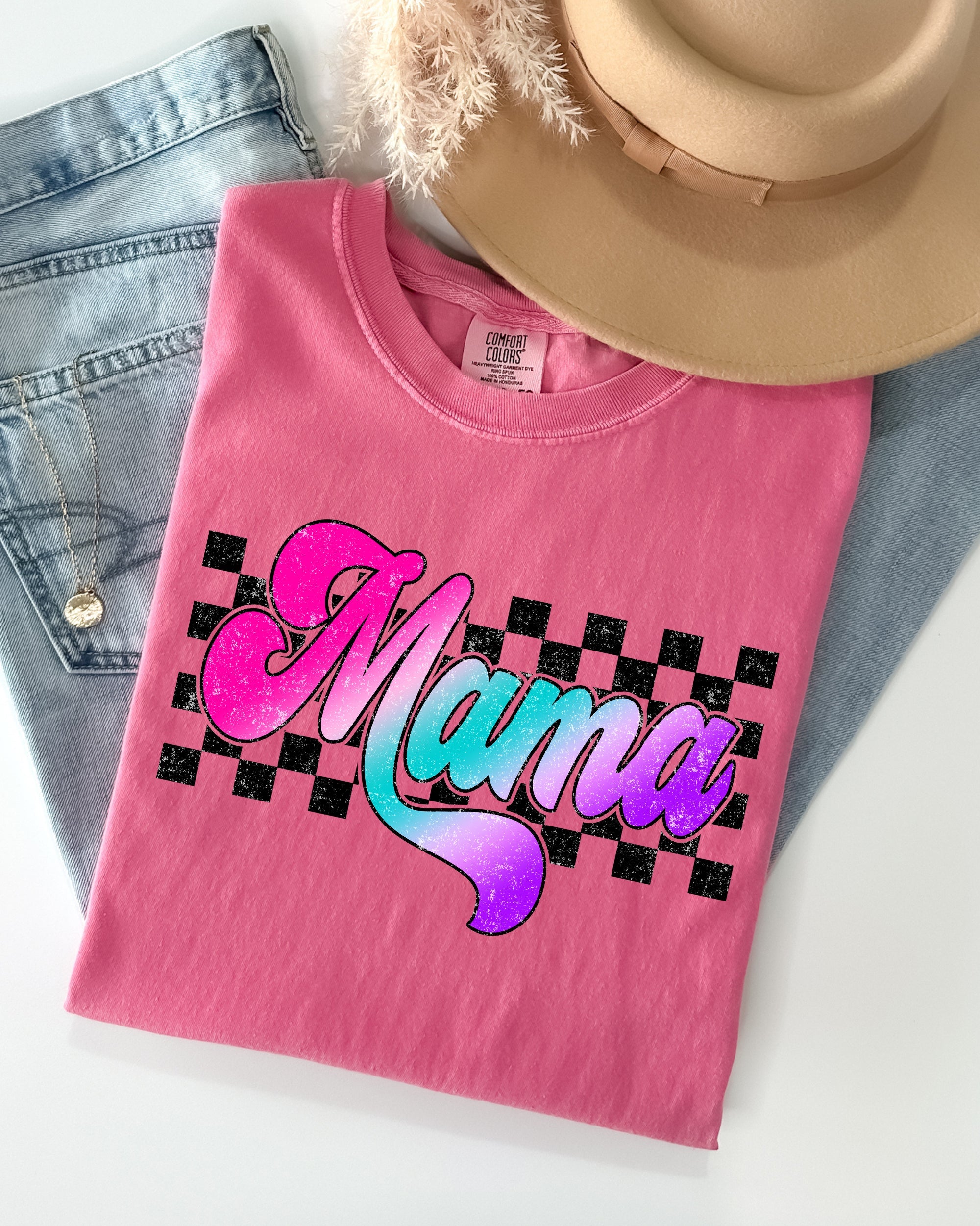 Groovy Mama Checkered Lightning Bolt Colorful Retro Vintage Mom Comfort Colors Tee