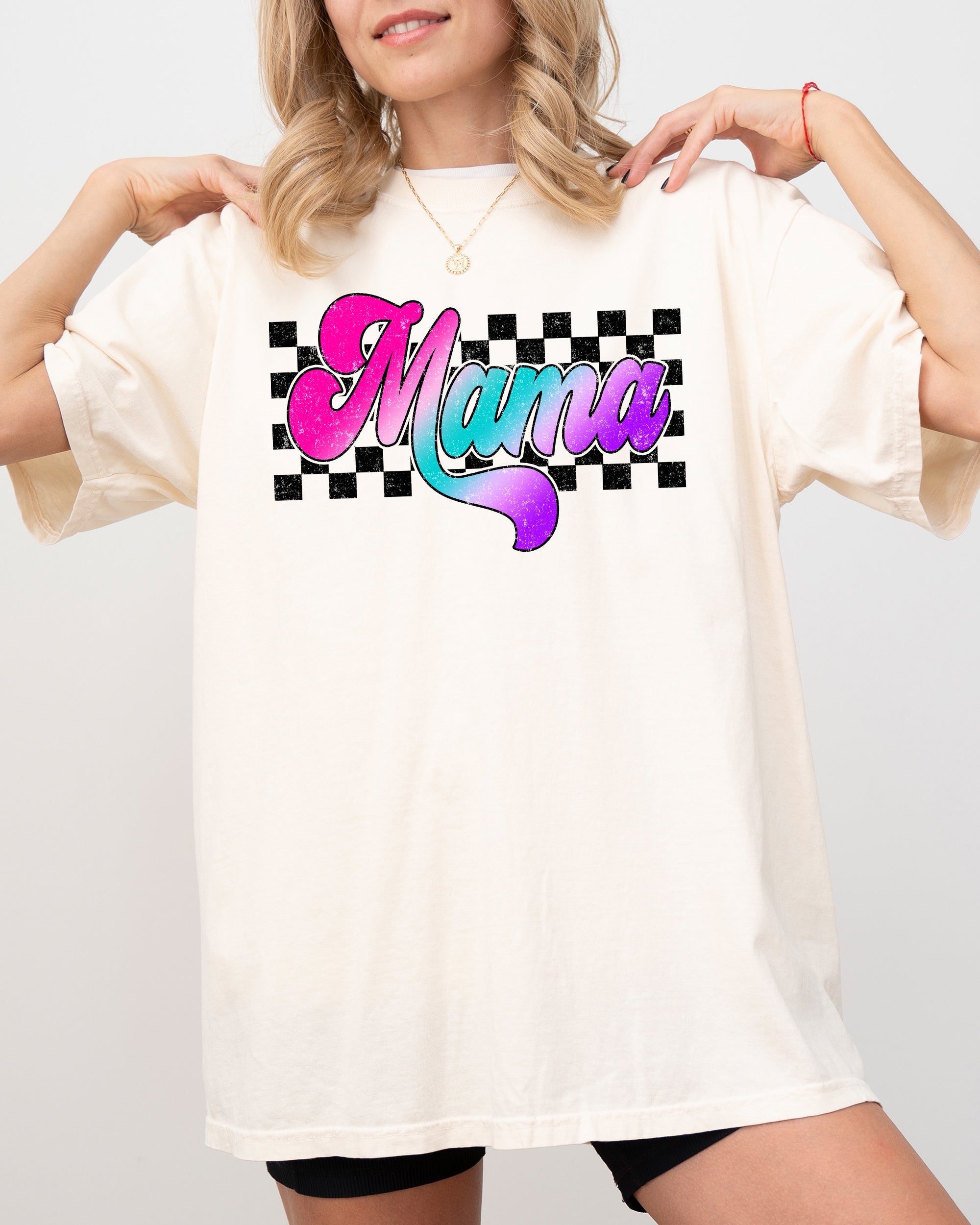 Groovy Mama Checkered Lightning Bolt Colorful Retro Vintage Mom Comfort Colors Tee