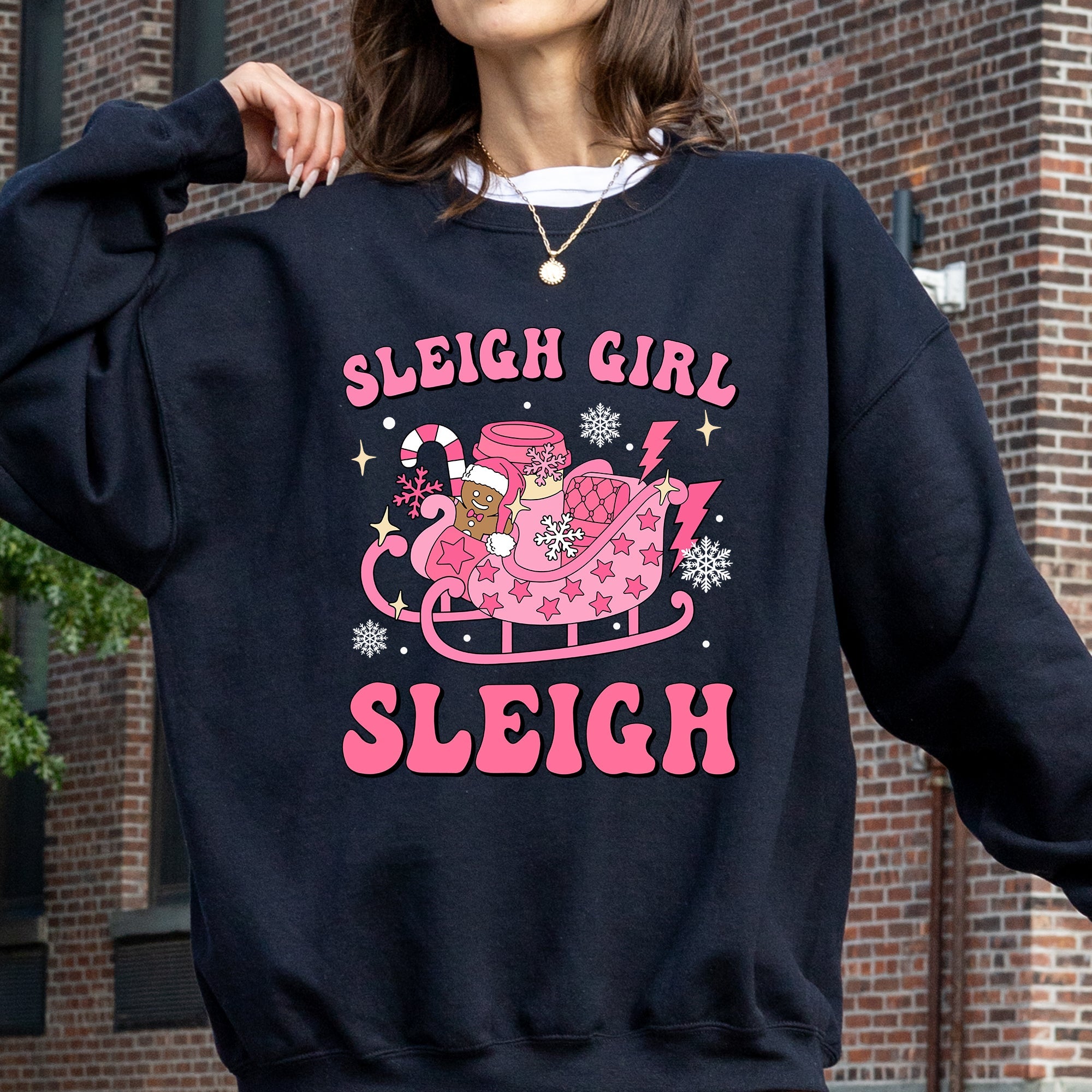 Groovy Sleigh Girl Sleigh Pink Christmas Coffee Xmas Holiday Winter Snow Sweatshirt
