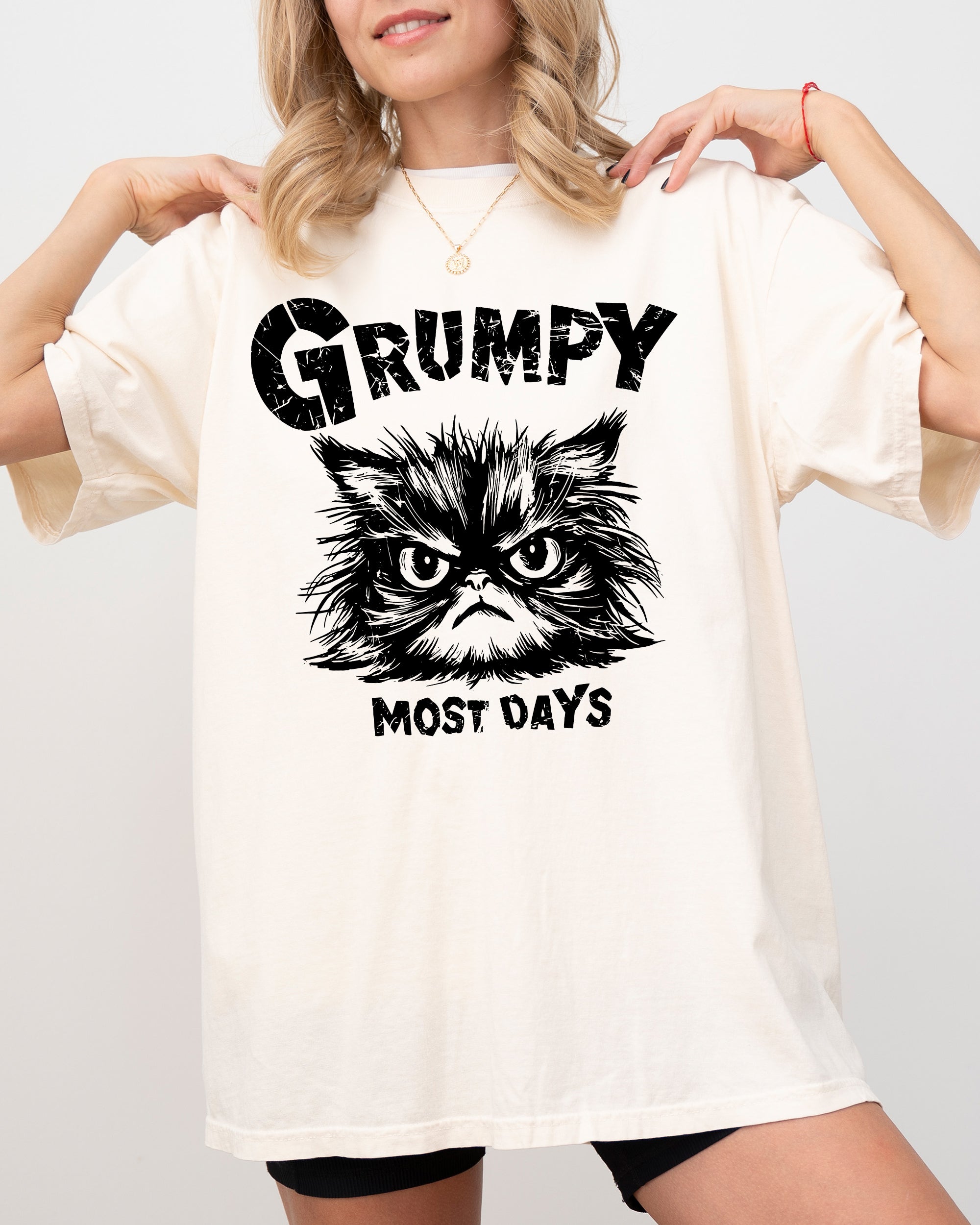 Grumpy Cat Grumpy Most Days Snarky Sarcasm Funny Attitude Vintage Vibe Satirical Cat Meme Comfort Colors Tee