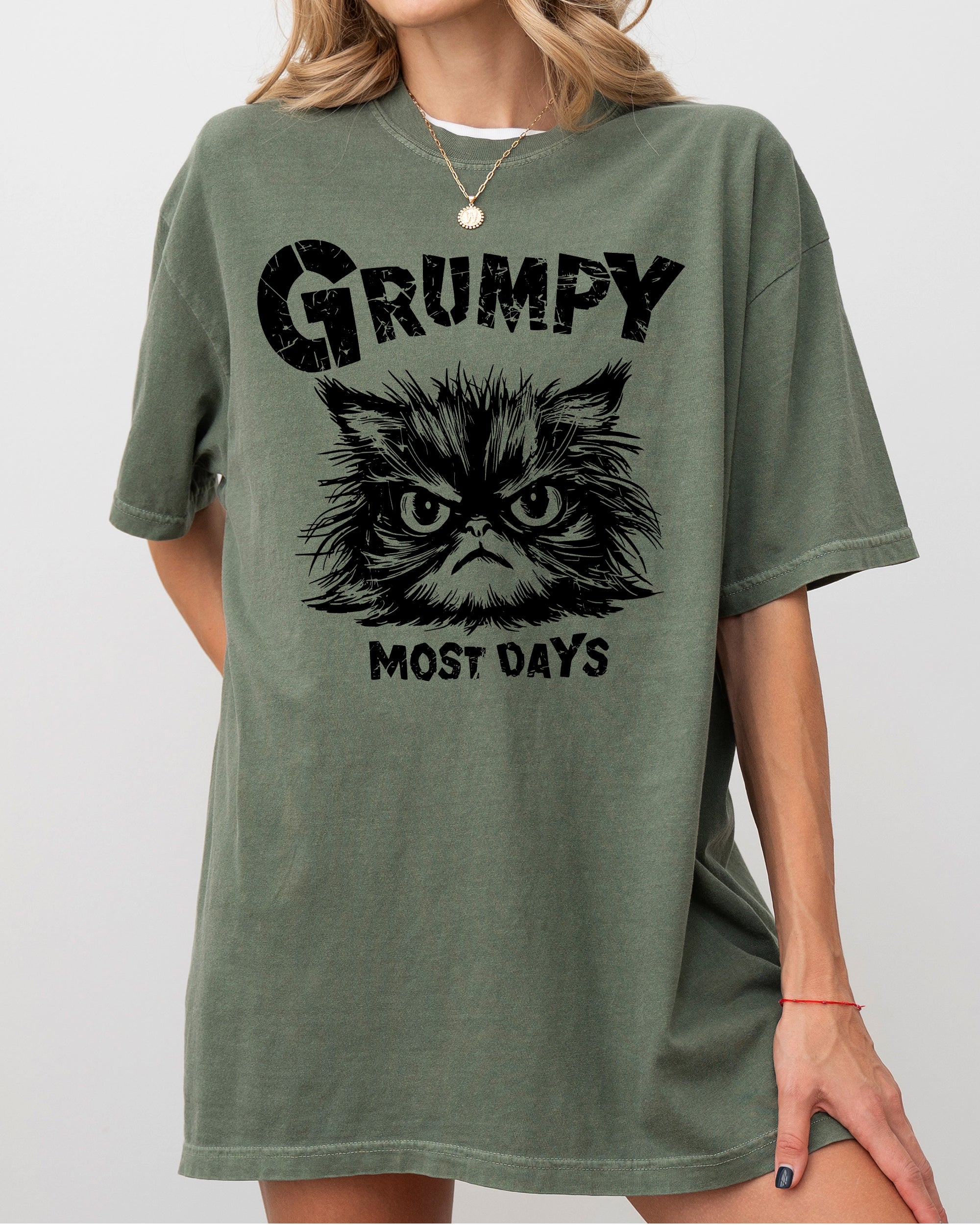 Grumpy Cat Grumpy Most Days Snarky Sarcasm Funny Attitude Vintage Vibe Satirical Cat Meme Comfort Colors Tee