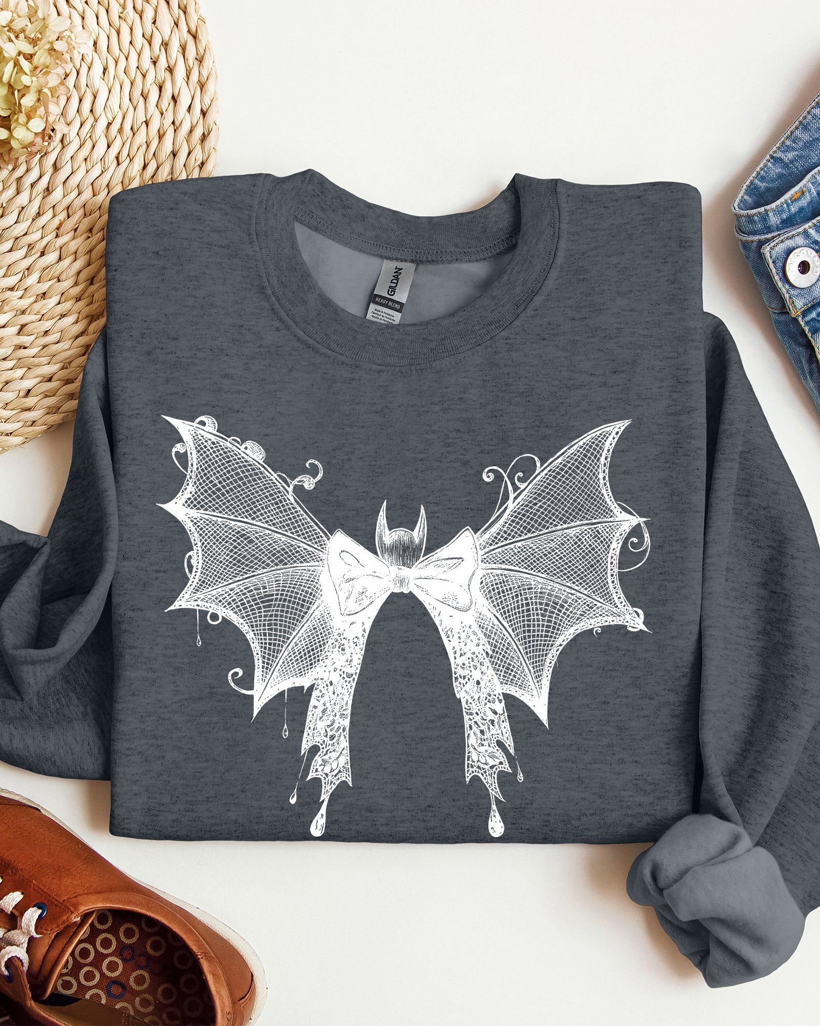 Halloween Bat Lace Gothic Spooky Witch Motif Fashion Statement For Midnight Lovers Sweatshirt