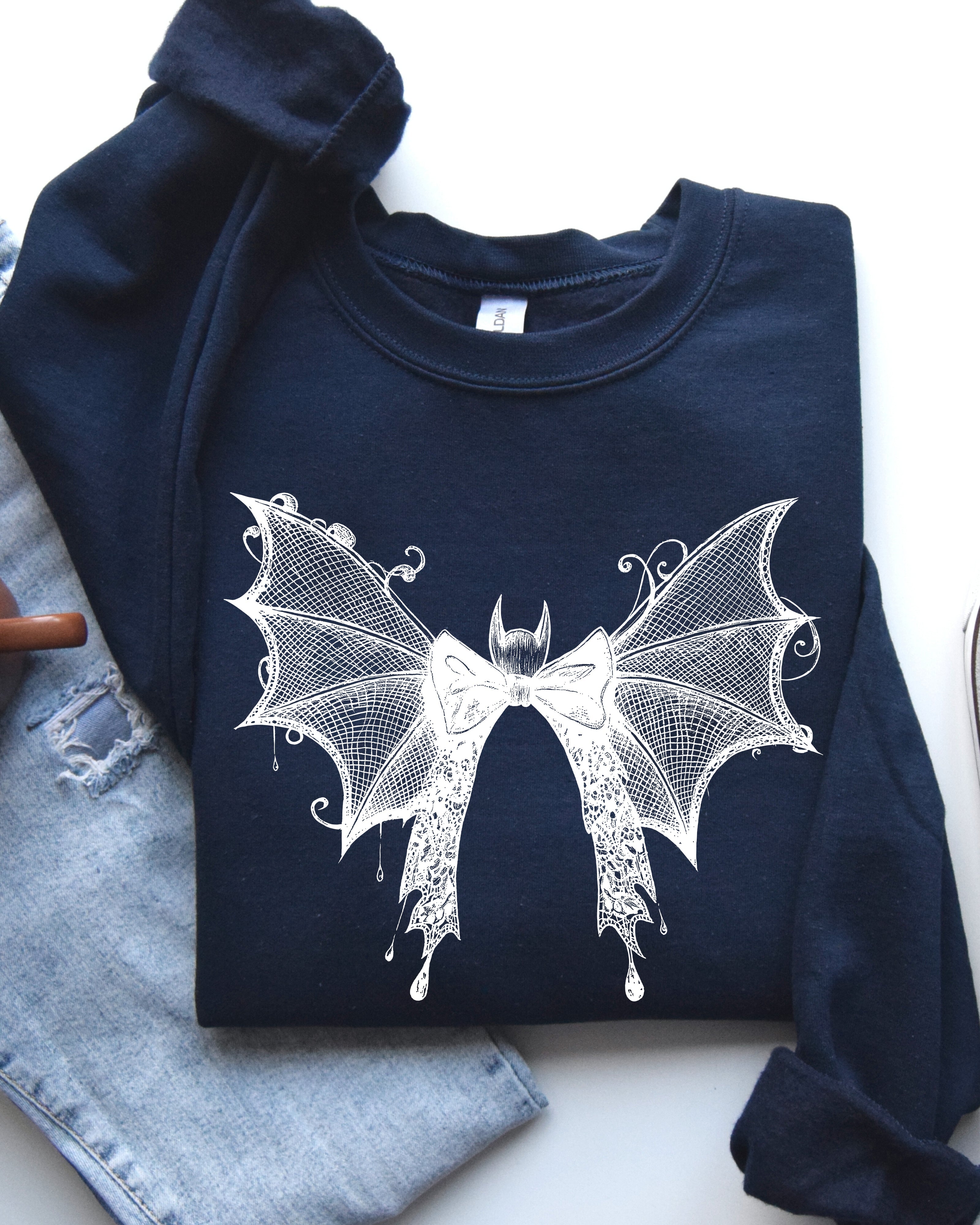 Halloween Bat Lace Gothic Spooky Witch Motif Fashion Statement For Midnight Lovers Sweatshirt