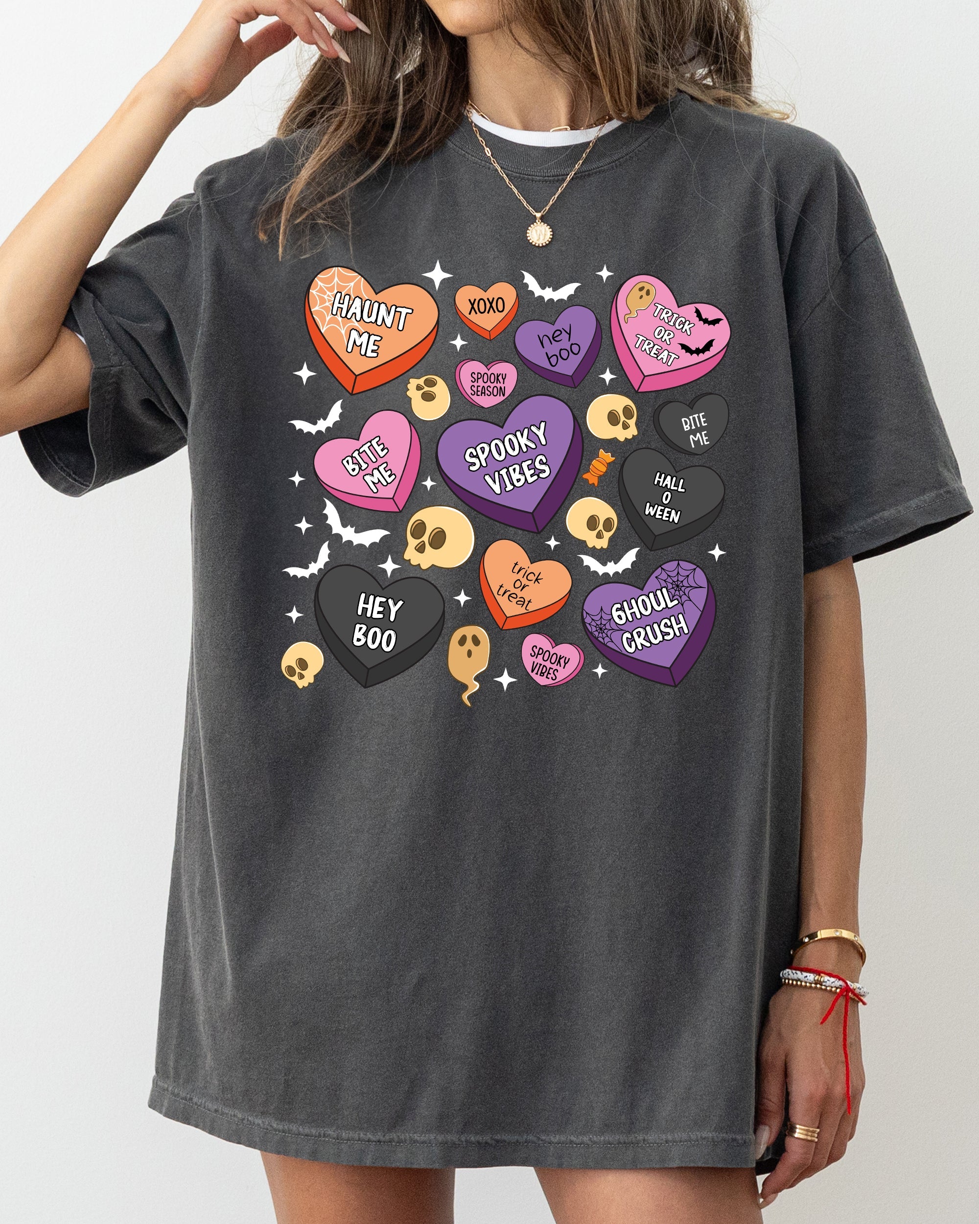 Halloween Candy Hearts Trick or Treat Haunted Spooky Witch Cute Comfort Colors Tee