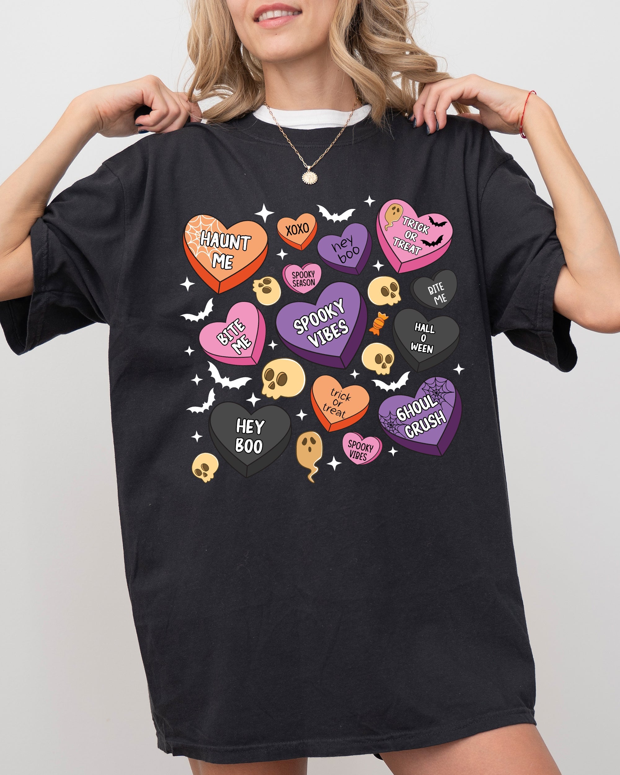 Halloween Candy Hearts Trick or Treat Haunted Spooky Witch Cute Comfort Colors Tee