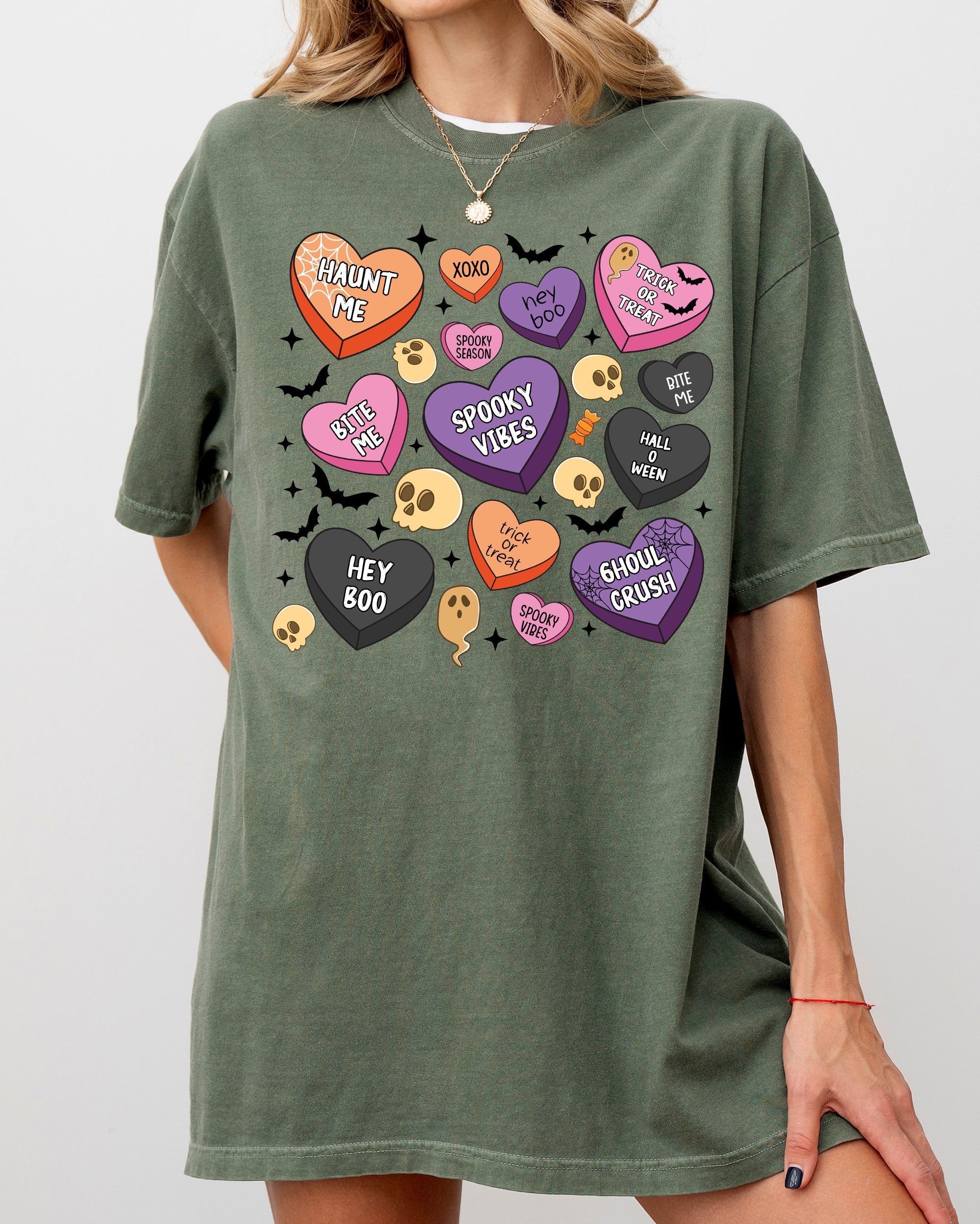Halloween Candy Hearts Trick or Treat Haunted Spooky Witch Cute Comfort Colors Tee