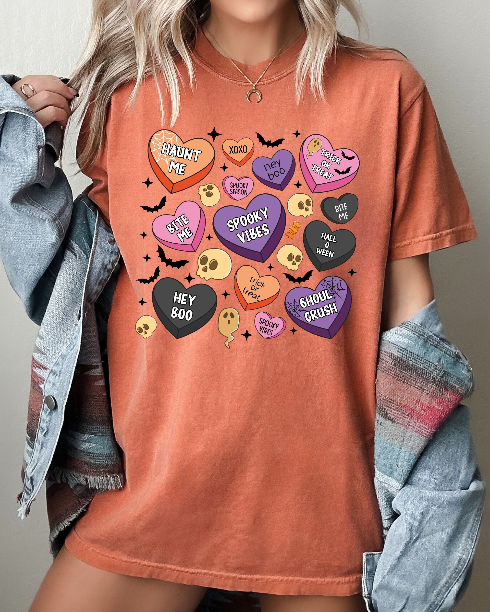 Halloween Candy Hearts Trick or Treat Haunted Spooky Witch Cute Comfort Colors Tee