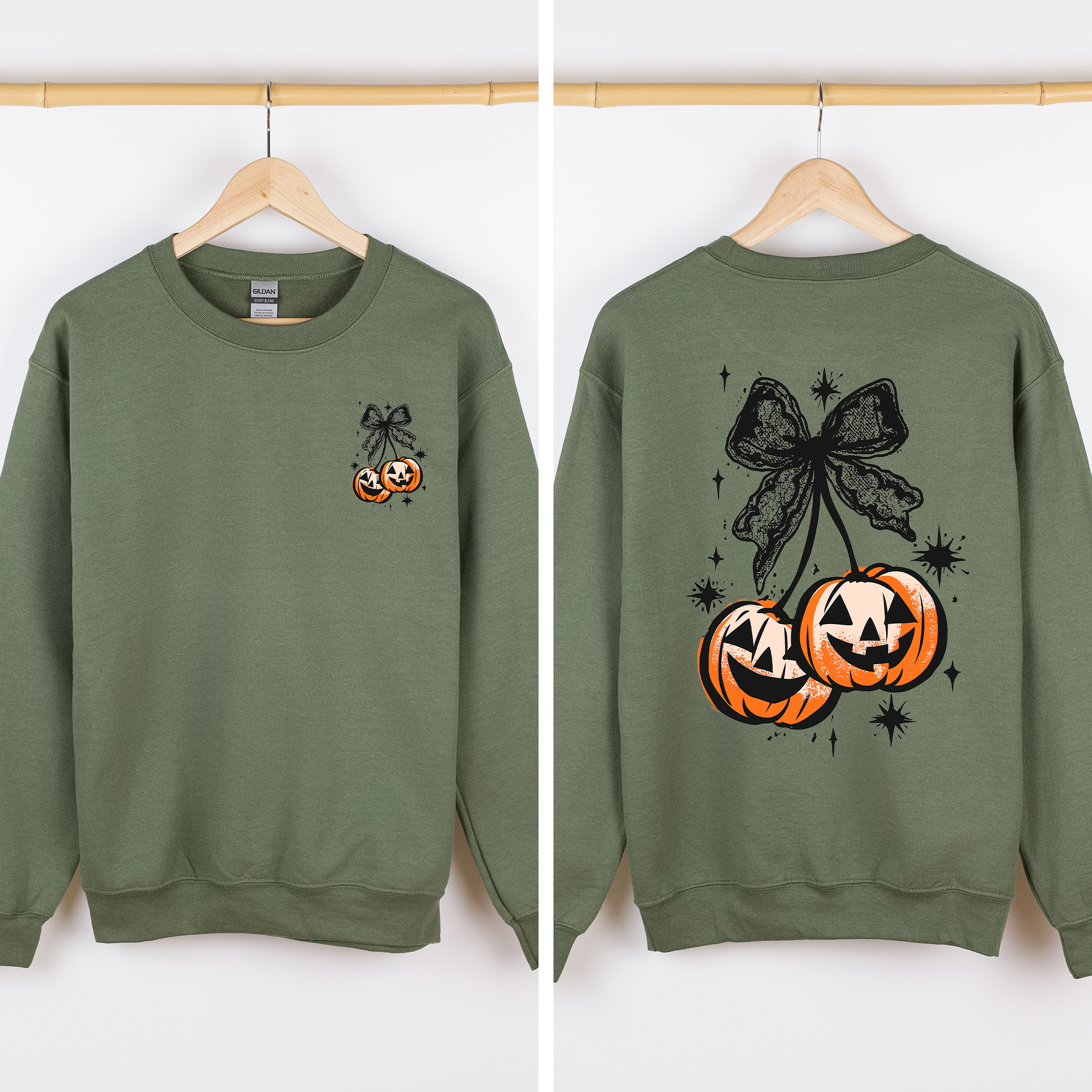 Halloween Cherry Pumpkins Festive Autumn Night Display Cozy Seasonal Print Sweatshirt
