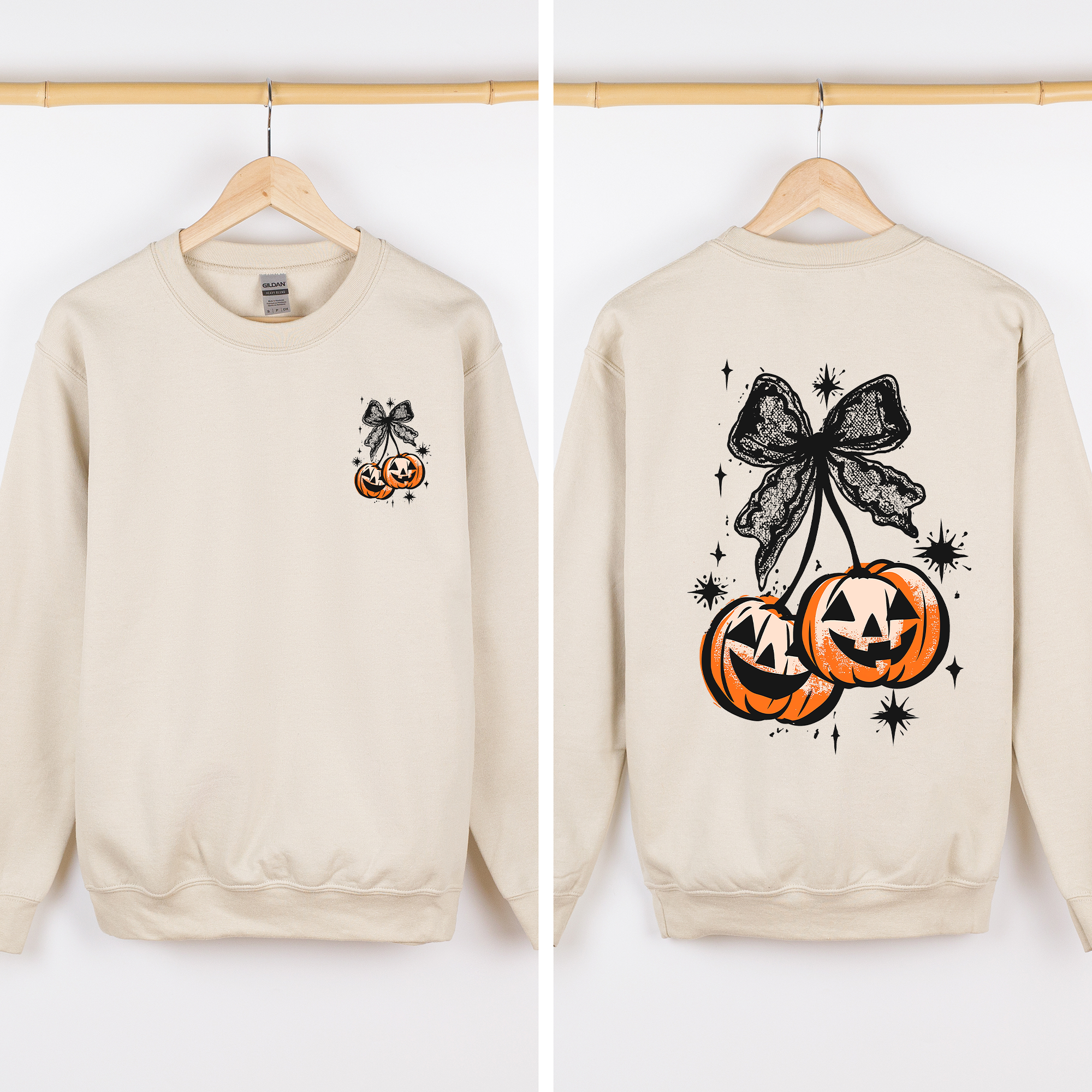 Halloween Cherry Pumpkins Festive Autumn Night Display Cozy Seasonal Print Sweatshirt