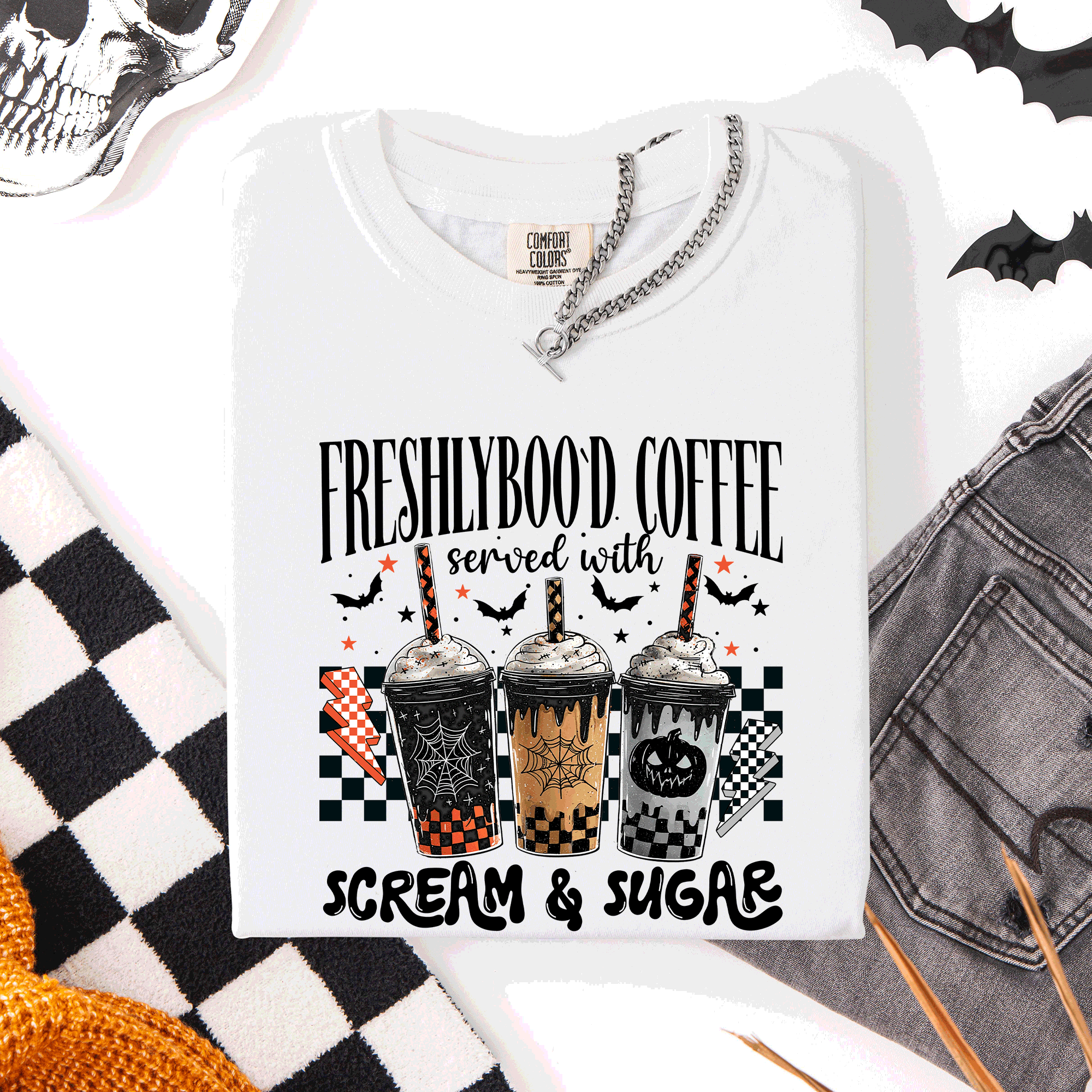 Freshly Boo'd Halloween Coffee Witch Spooky Cozy Night Vibes Graphic Comfort Colors Tee