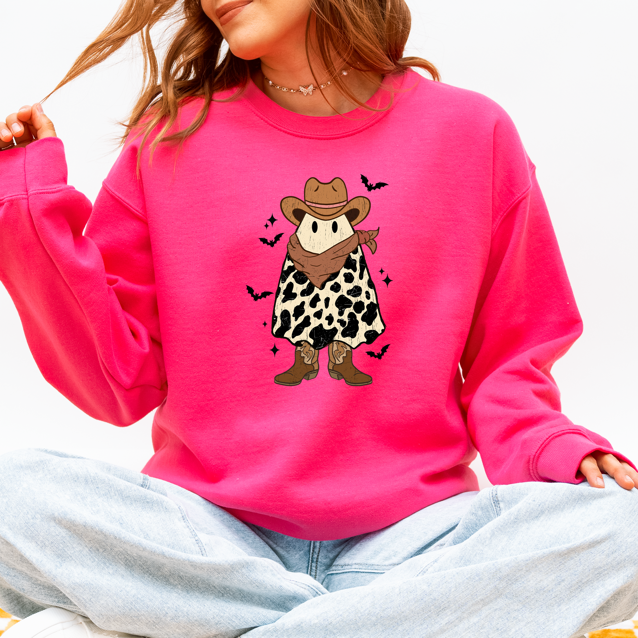 Halloween Ghost Cowboy Western Country Spirit Autumn Night Graphic Cozy Vintage Sweatshirt
