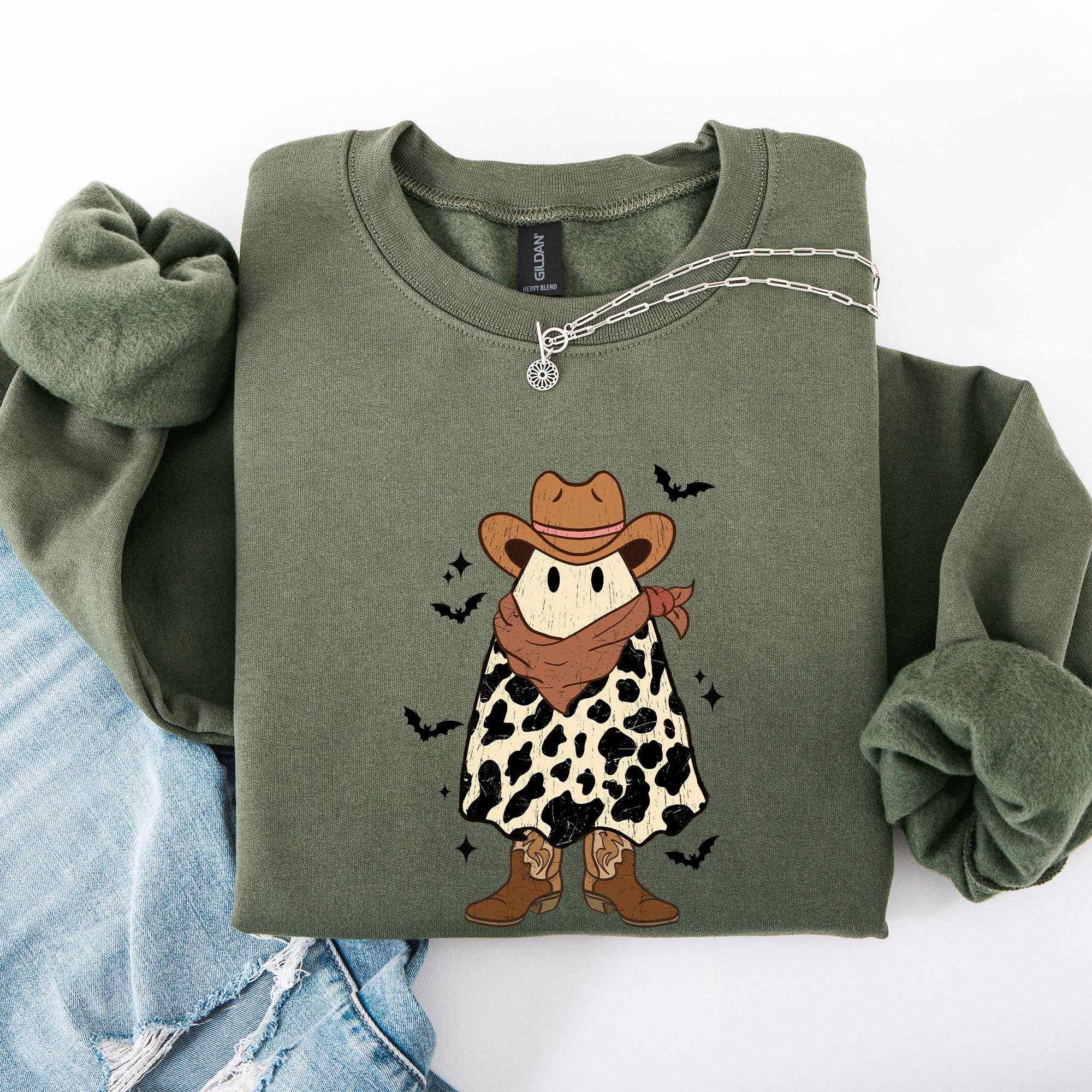 Halloween Ghost Cowboy Western Country Spirit Autumn Night Graphic Cozy Vintage Sweatshirt