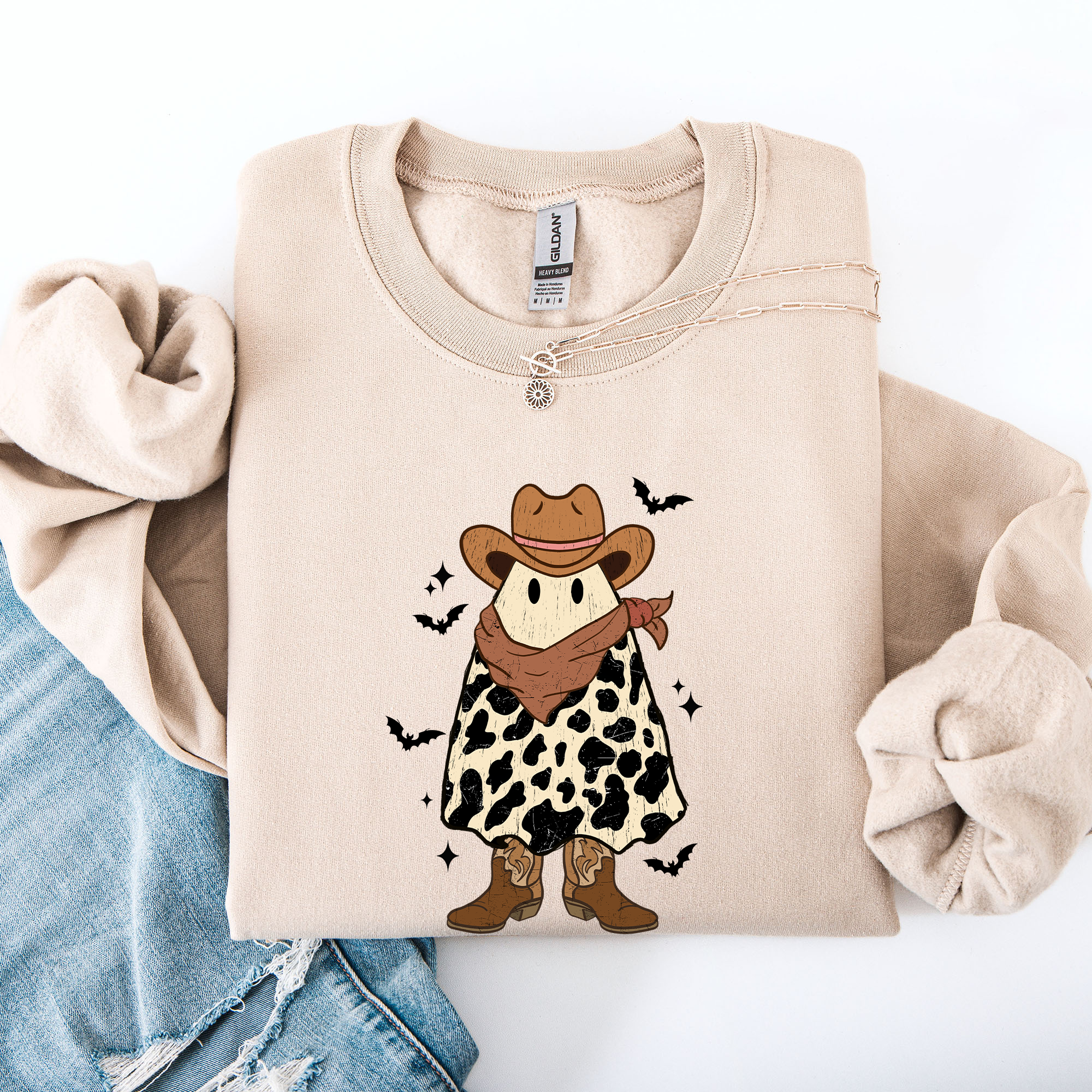 Halloween Ghost Cowboy Western Country Spirit Autumn Night Graphic Cozy Vintage Sweatshirt