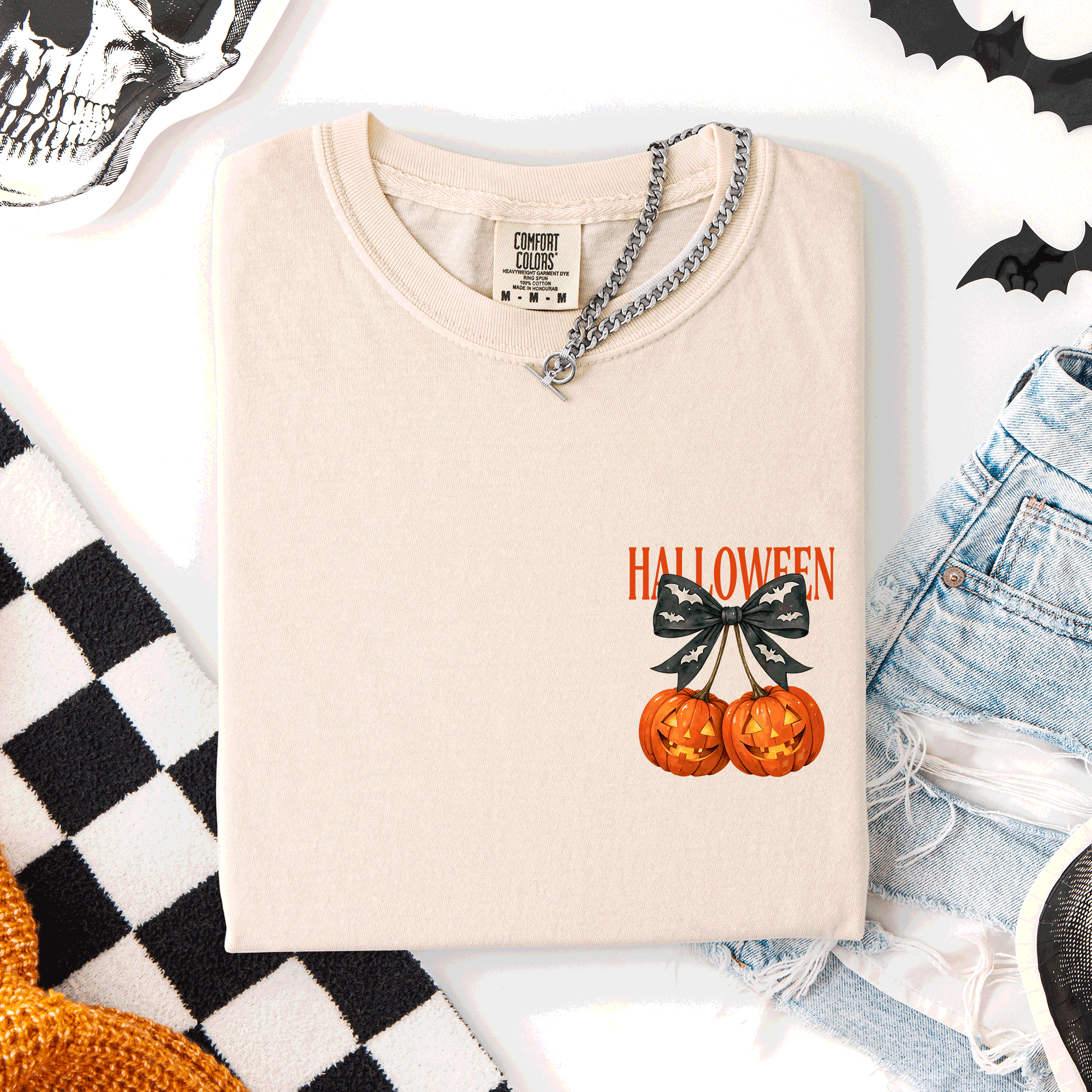 Halloween Jack O Lanterns Pocket Cherry Coquette Graphic Elements Comfort Colors Tee