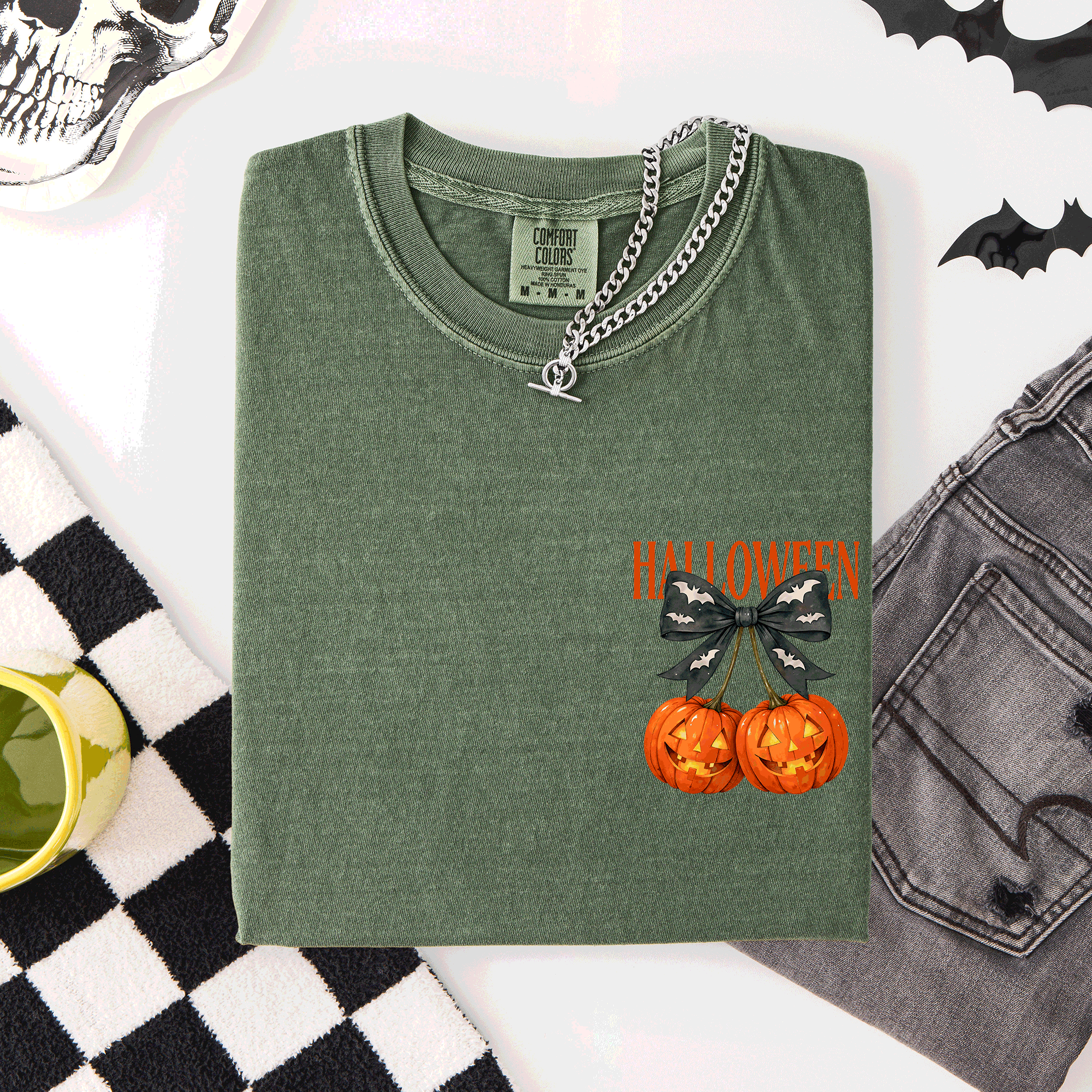 Halloween Jack O Lanterns Pocket Cherry Coquette Graphic Elements Comfort Colors Tee