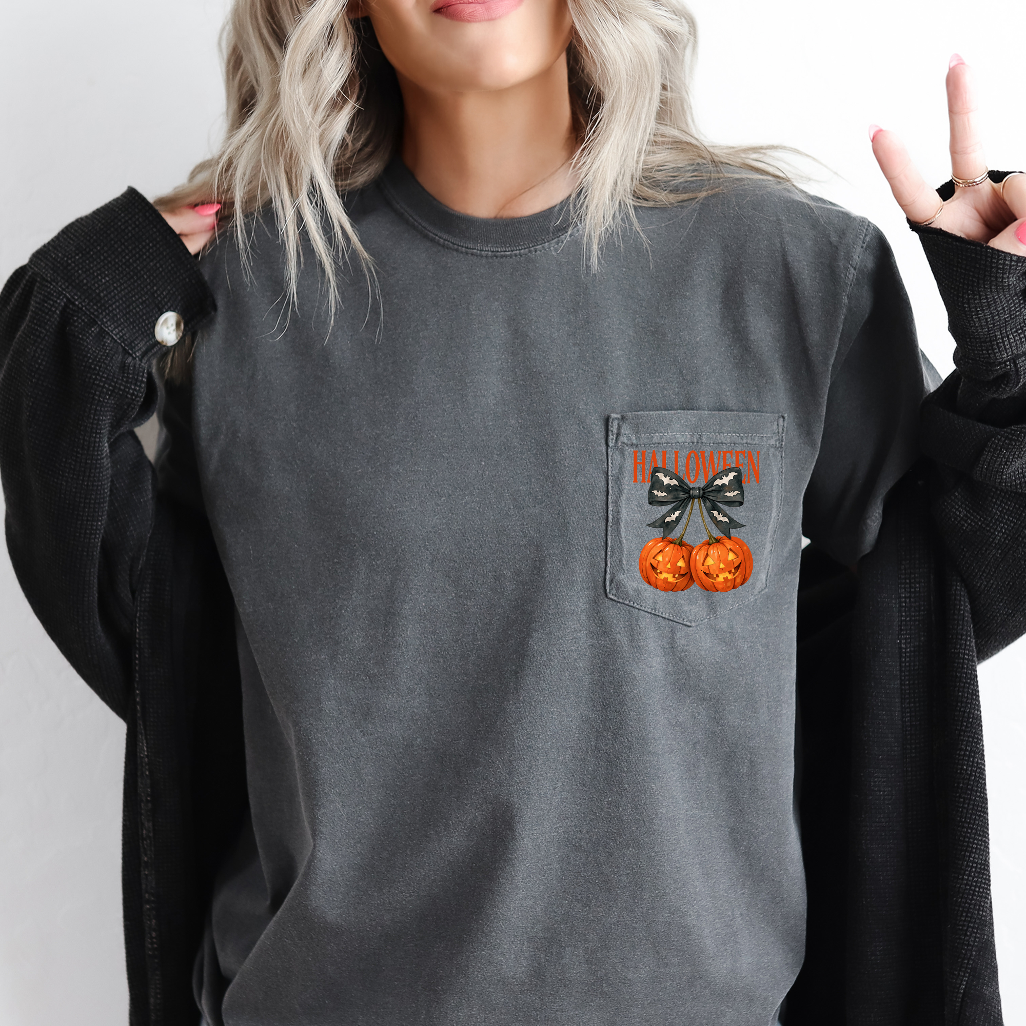 Halloween Jack-O-Lanterns Pocket Edition With Spooky Raven Graphic Comfort Colors Tee