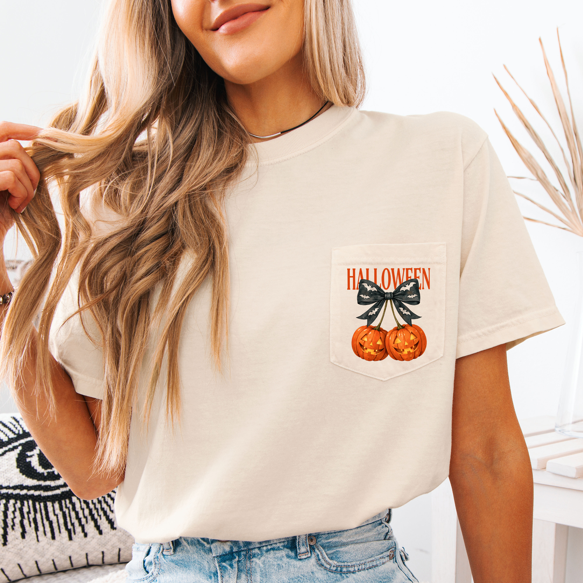 Halloween Jack-O-Lanterns Pocket Edition With Spooky Raven Graphic Comfort Colors Tee