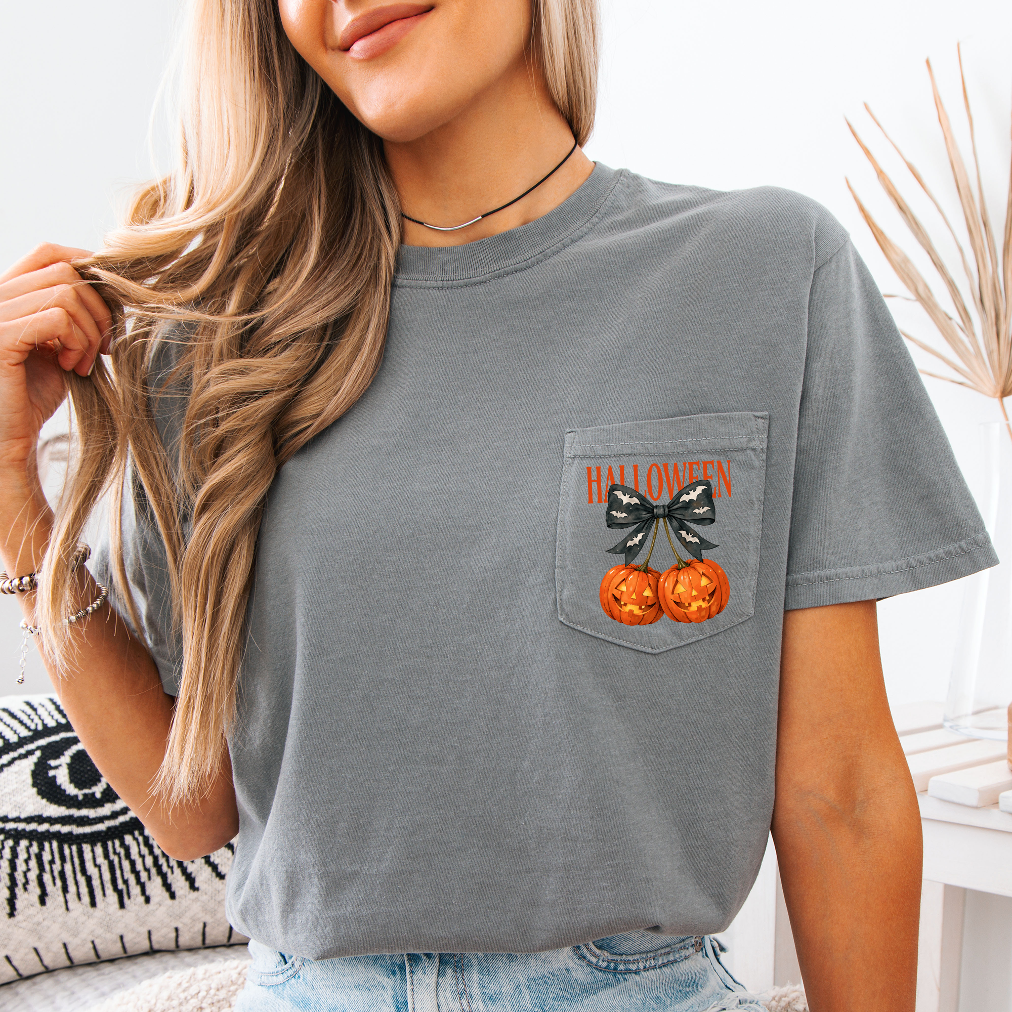 Halloween Jack-O-Lanterns Pocket Edition With Spooky Raven Graphic Comfort Colors Tee