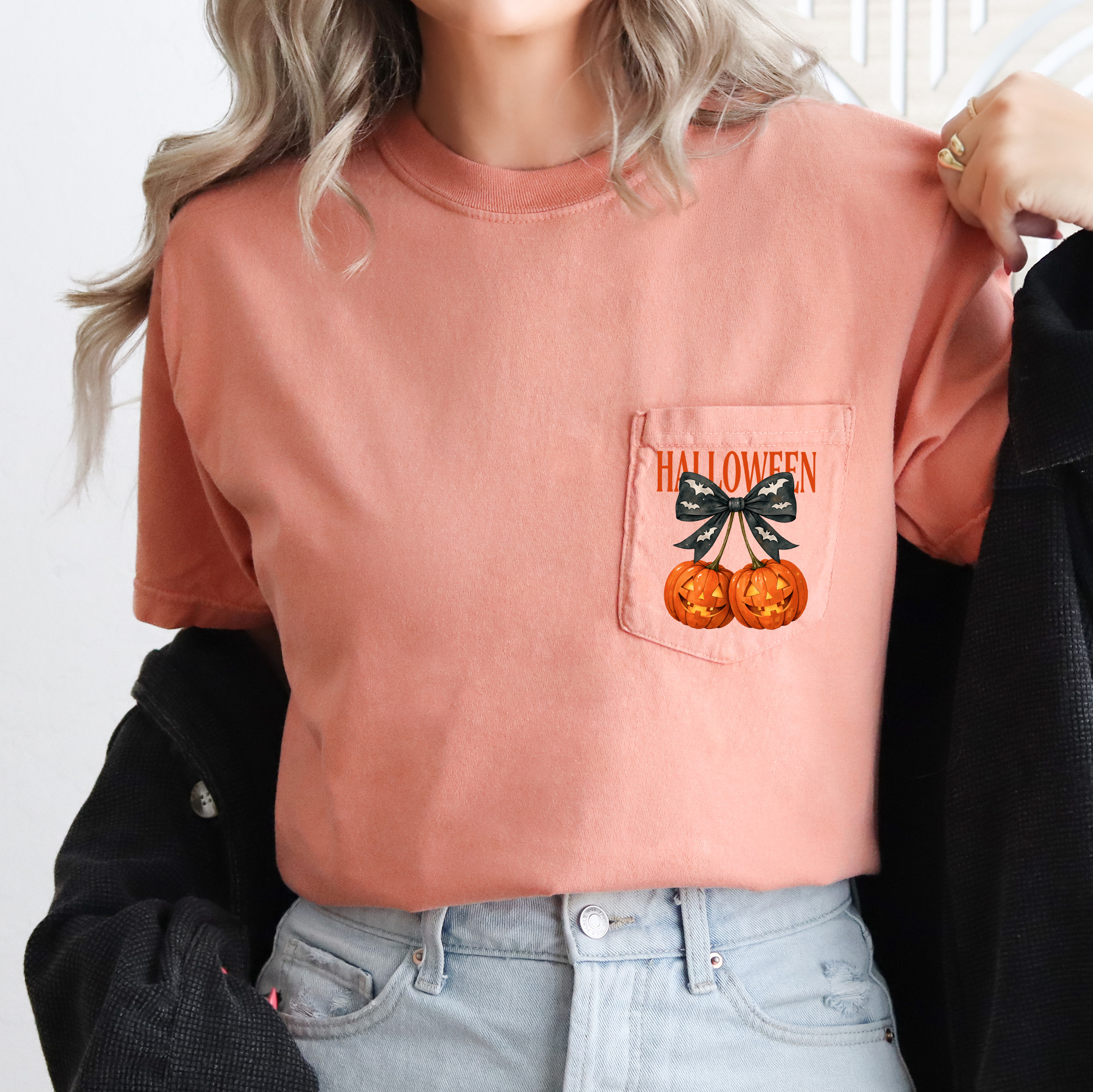 Halloween Jack-O-Lanterns Pocket Edition With Spooky Raven Graphic Comfort Colors Tee