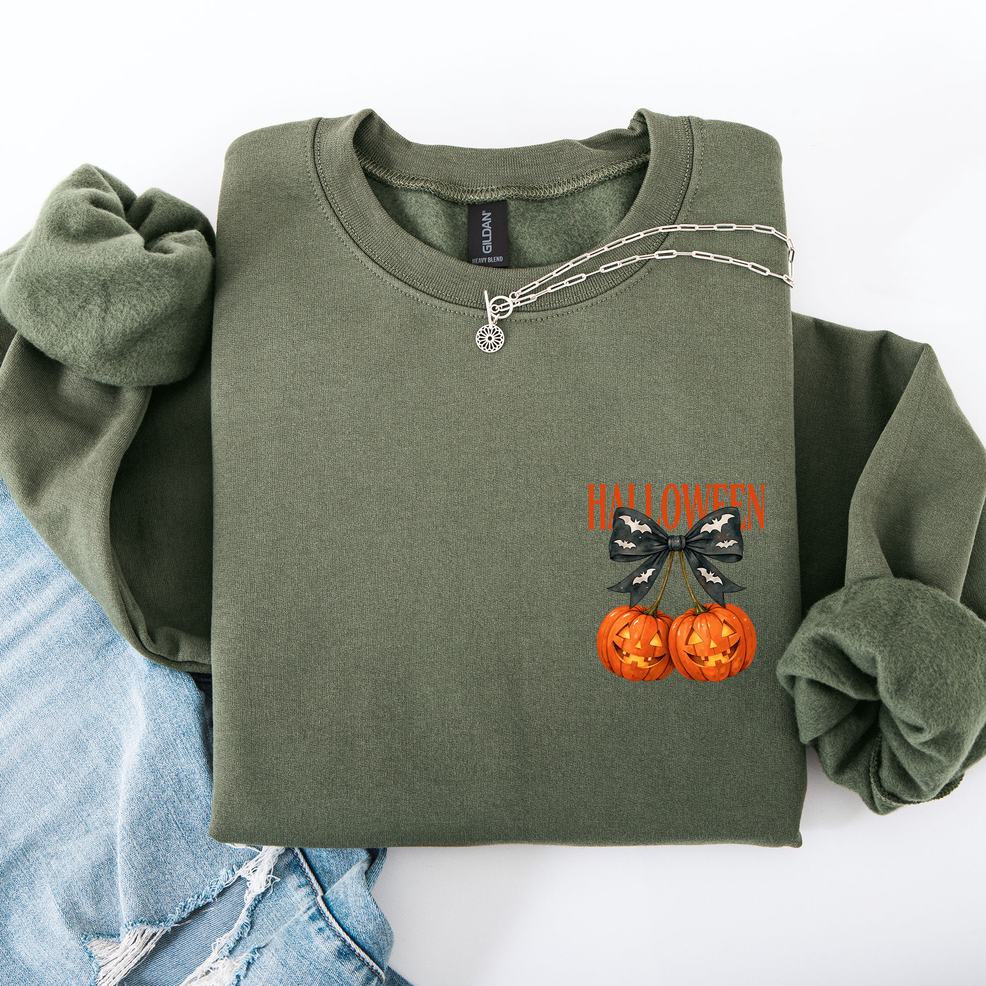 Halloween Jack o Lanterns Cherry Coquette Graphic Print Cozy Autumn Collection Pocket Sweatshirt