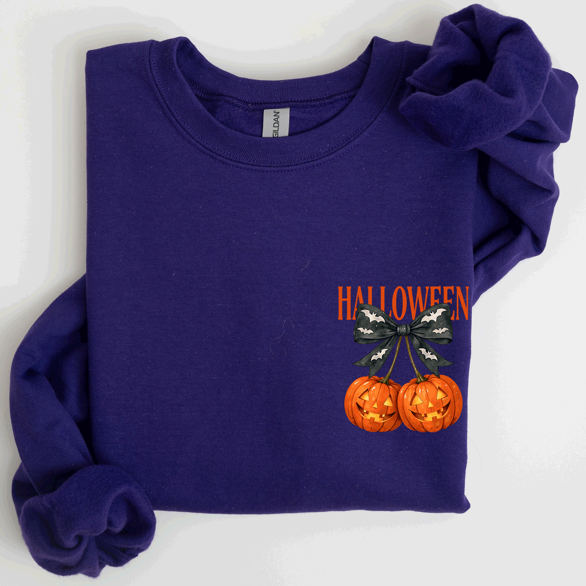 Halloween Jack o Lanterns Cherry Coquette Graphic Print Cozy Autumn Collection Pocket Sweatshirt