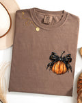 Halloween Pumpkin Ribbon Pocket Print Coquette Fall Autumn Seasonal Comfort Colors Tee
