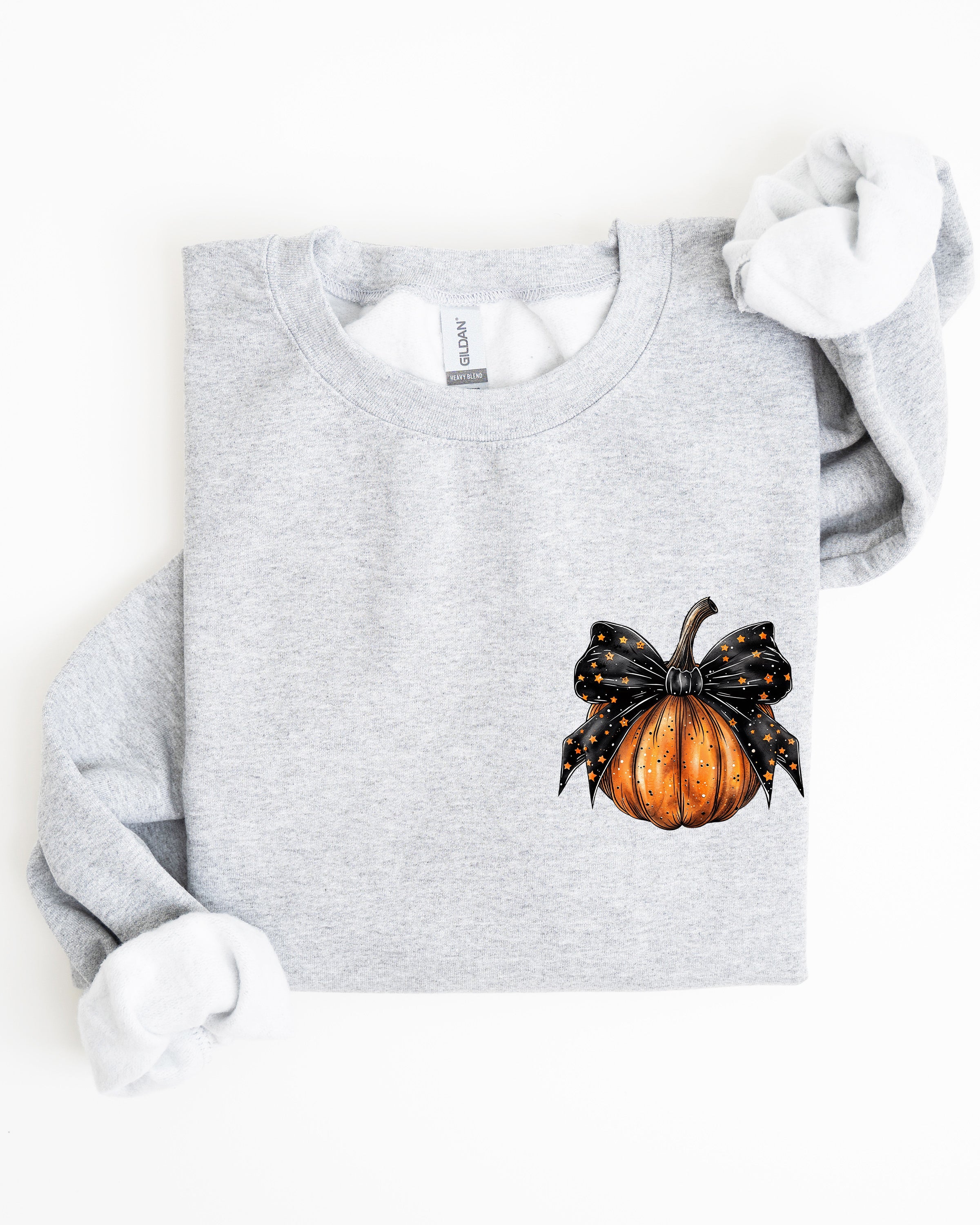 Halloween Pumpkin Ribbon Pocket Print Coquette Fall Autumn Cozy Festive Edition Sweatshirt
