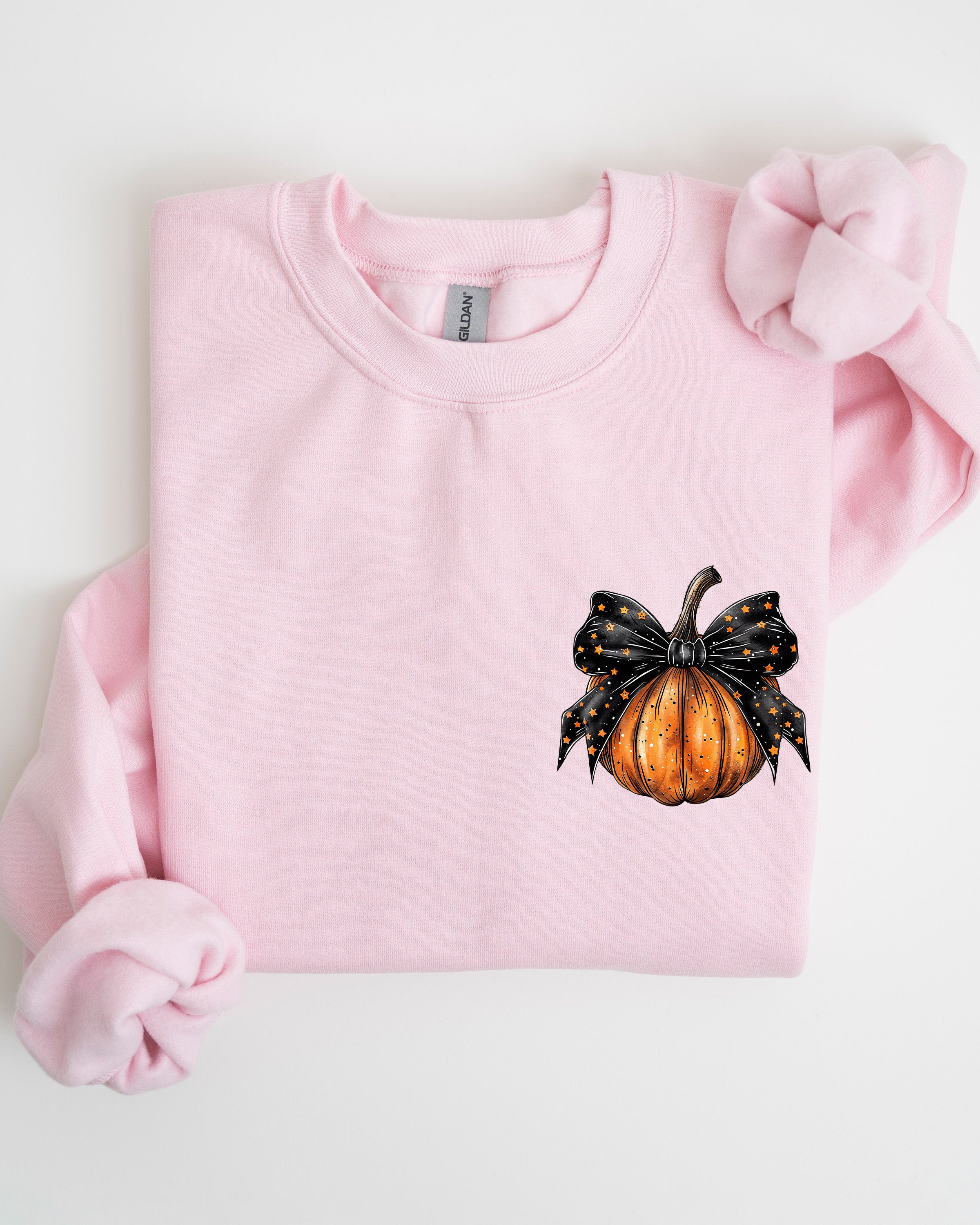 Halloween Pumpkin Ribbon Pocket Print Coquette Fall Autumn Cozy Festive Edition Sweatshirt