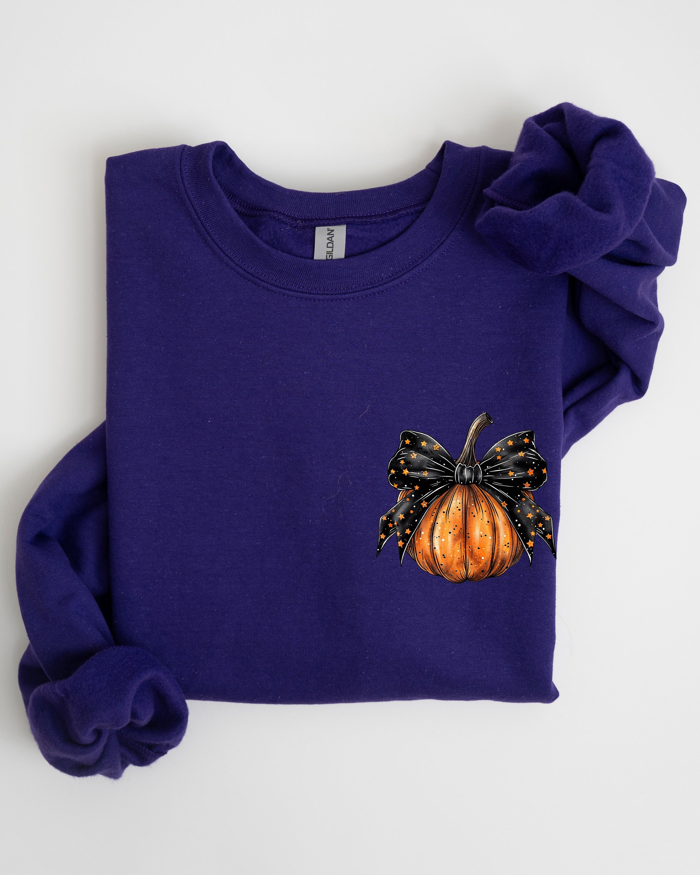 Halloween Pumpkin Ribbon Pocket Print Coquette Fall Autumn Cozy Festive Edition Sweatshirt