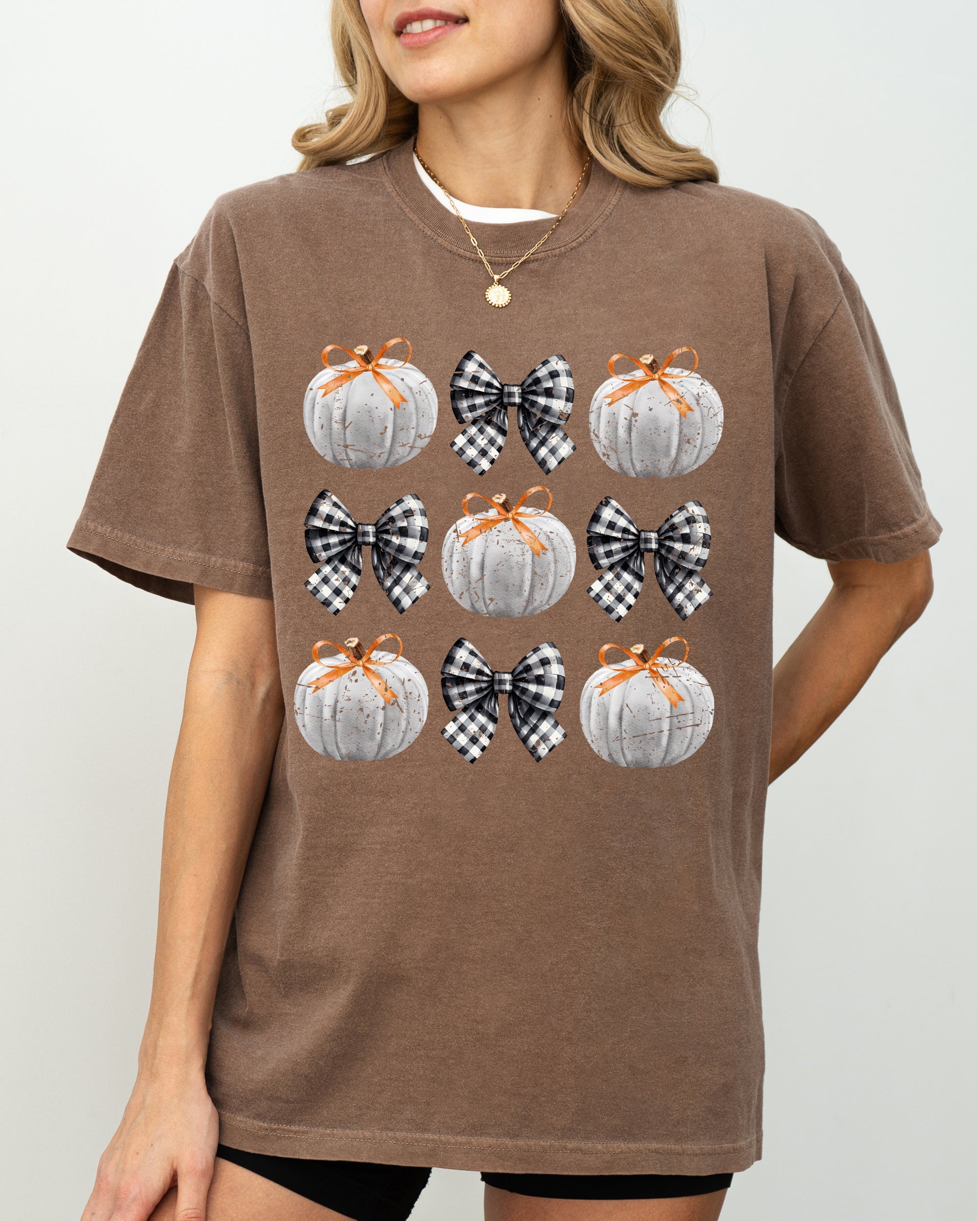 Halloween Ribbons And Pumpkins Coquette Bows Fall Themed Vintage Inspired Autumn Seasonal Comfort Colors Tee