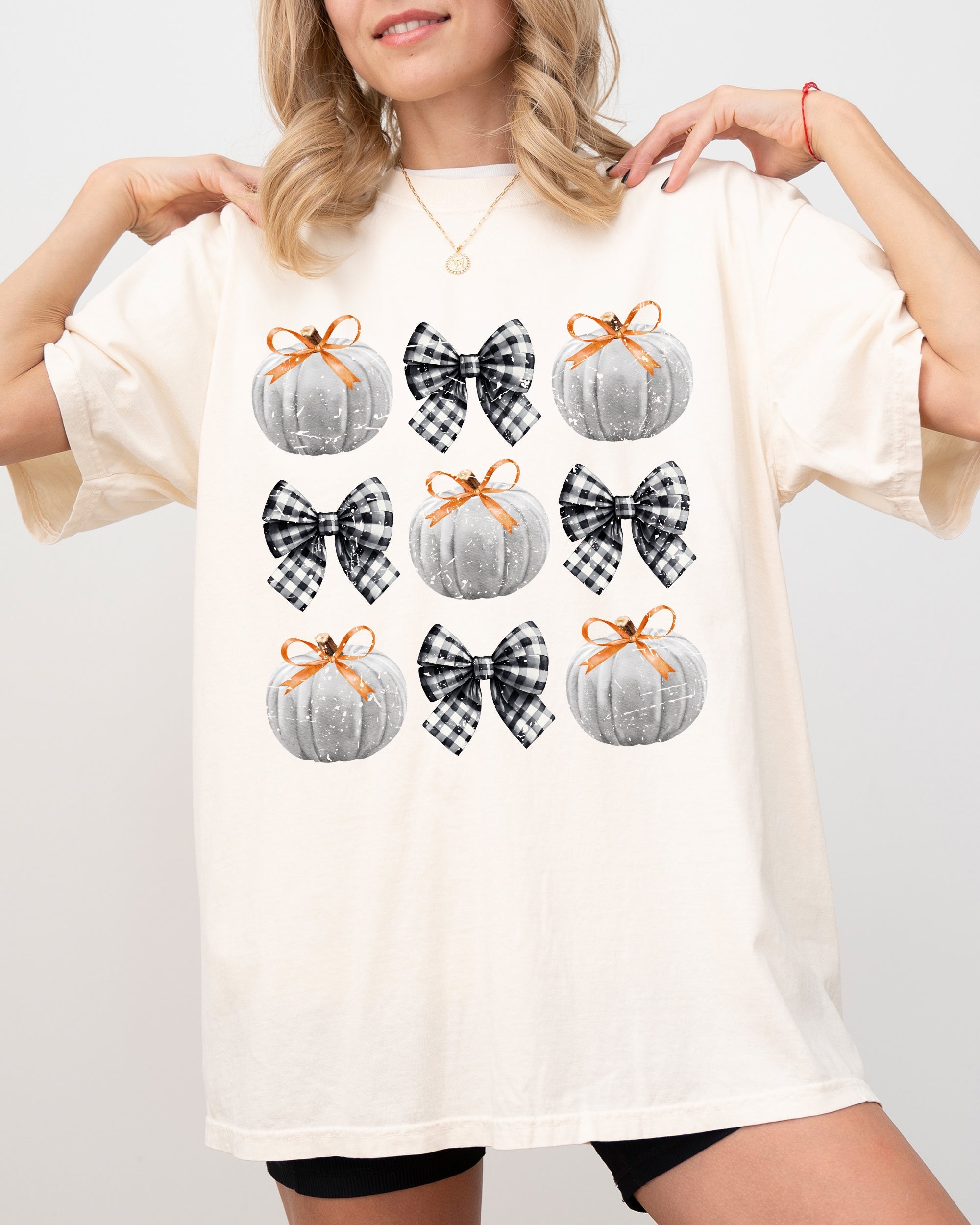 Halloween Ribbons And Pumpkins Coquette Bows Fall Themed Vintage Inspired Autumn Seasonal Comfort Colors Tee