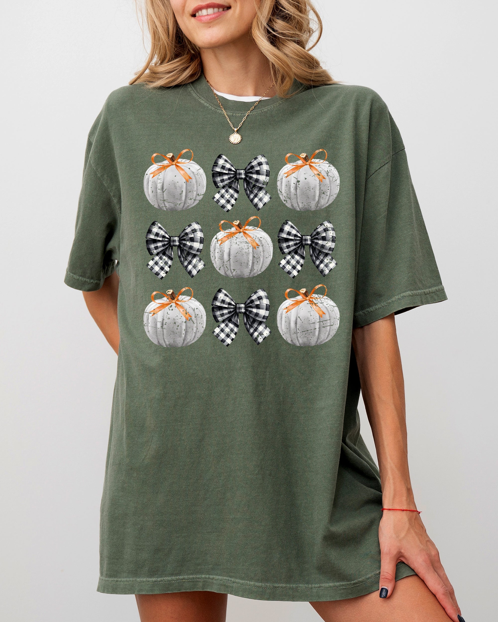 Halloween Ribbons And Pumpkins Coquette Bows Fall Themed Vintage Inspired Autumn Seasonal Comfort Colors Tee