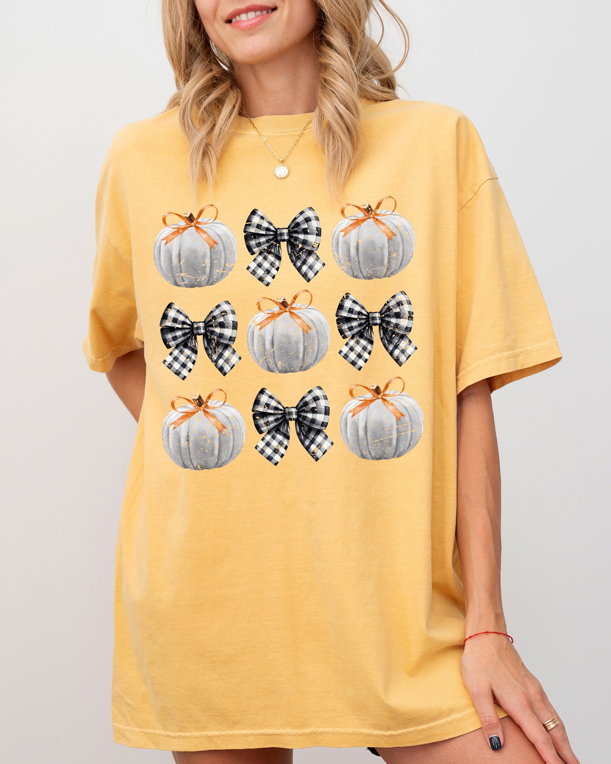 Halloween Ribbons And Pumpkins Coquette Bows Fall Themed Vintage Inspired Autumn Seasonal Comfort Colors Tee