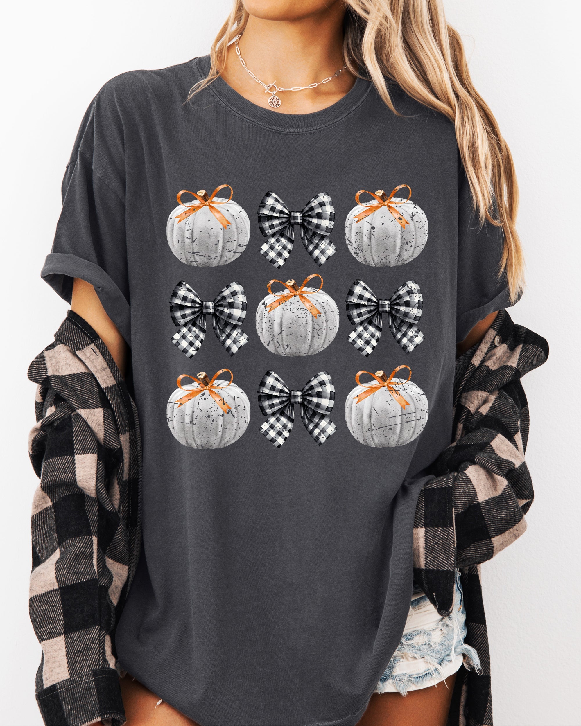 Halloween Ribbons And Pumpkins Coquette Bows Fall Themed Vintage Inspired Autumn Seasonal Comfort Colors Tee
