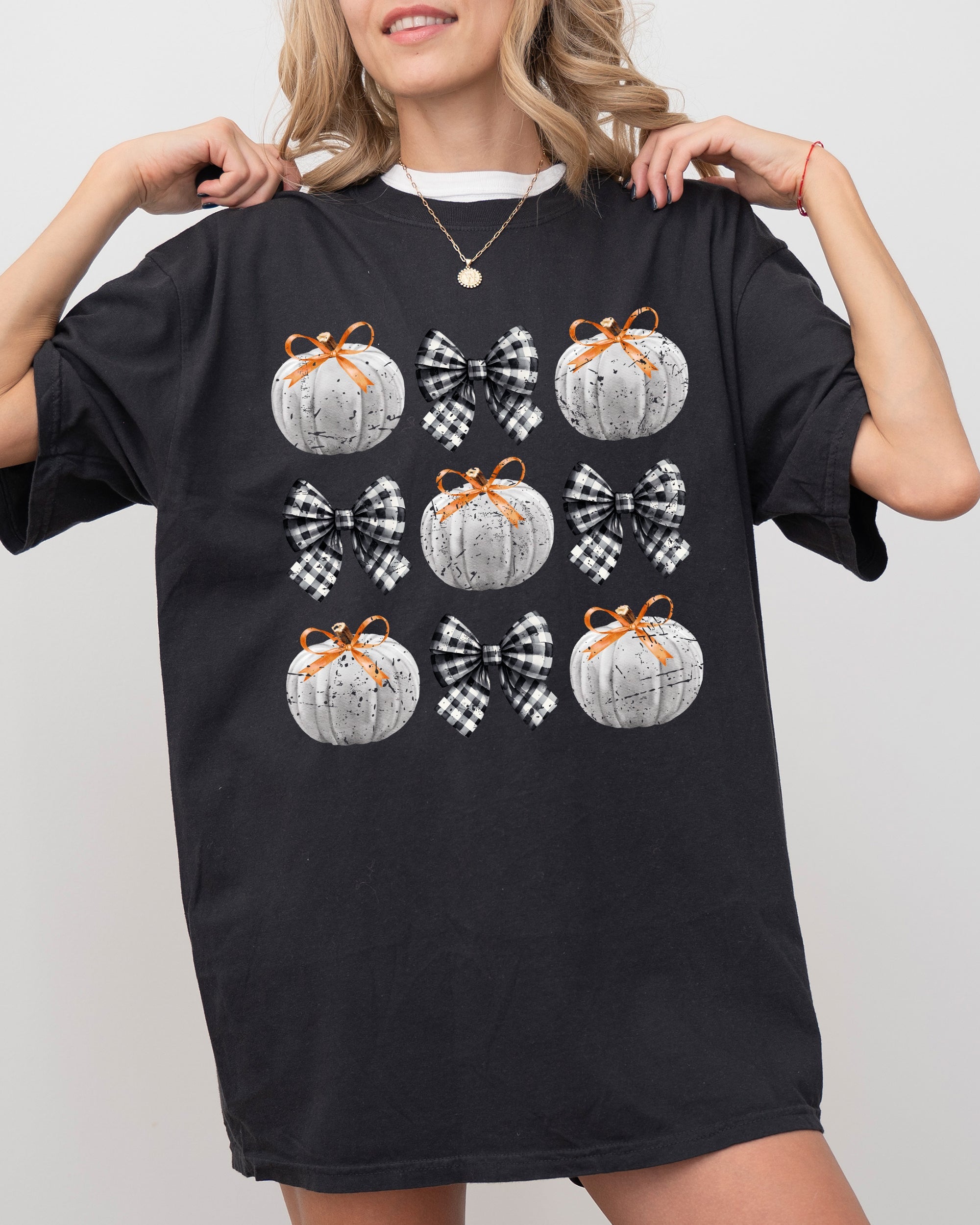 Halloween Ribbons And Pumpkins Coquette Bows Fall Themed Vintage Inspired Autumn Seasonal Comfort Colors Tee