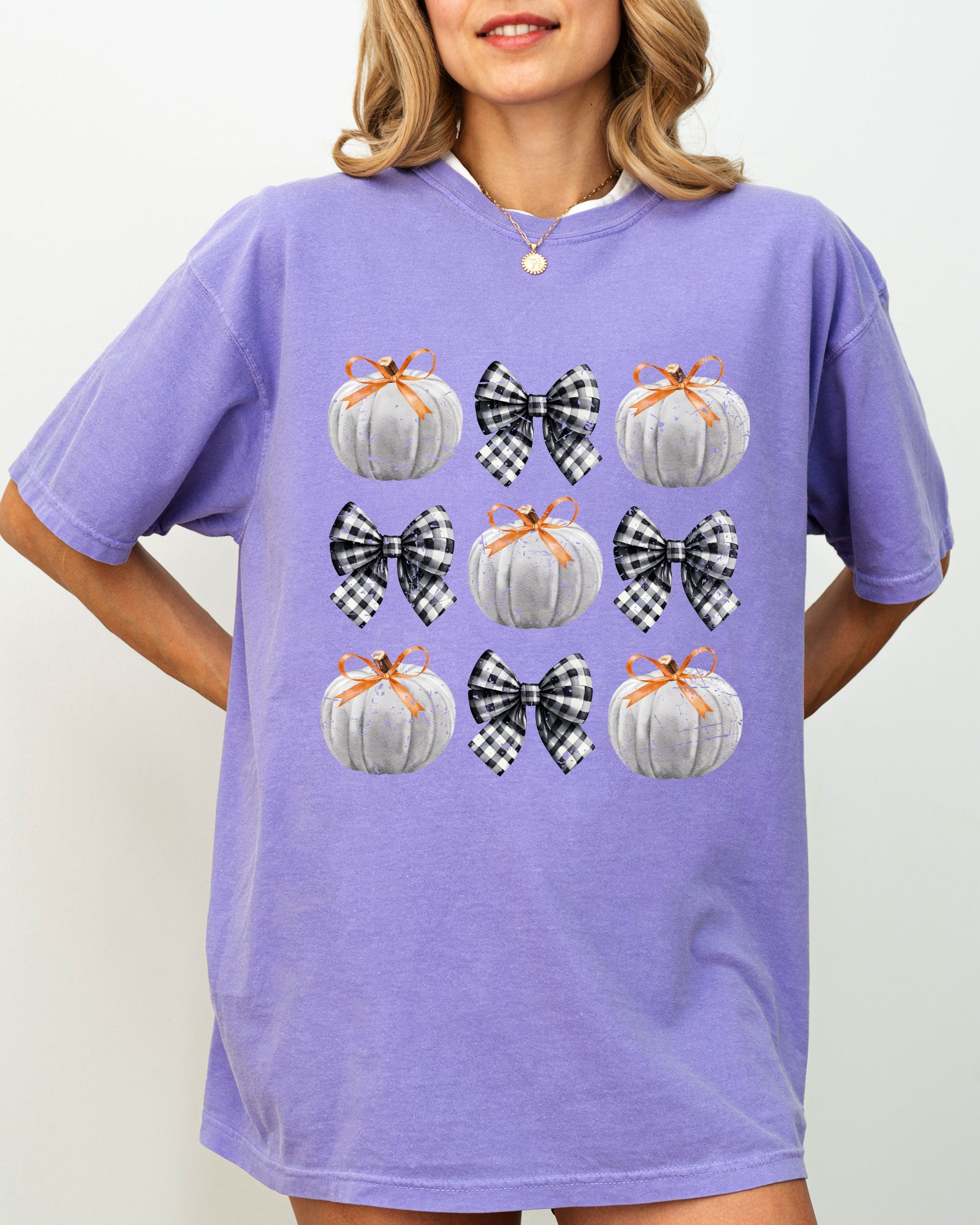 Halloween Ribbons And Pumpkins Coquette Bows Fall Themed Vintage Inspired Autumn Seasonal Comfort Colors Tee