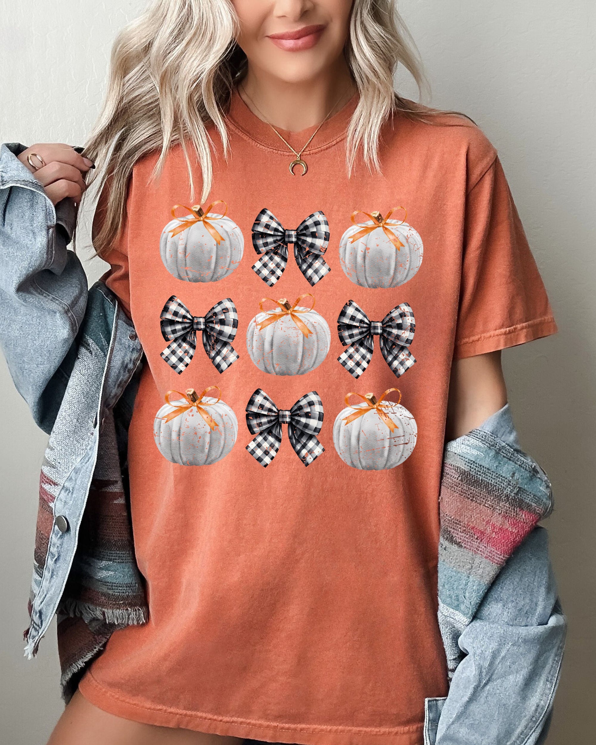 Halloween Ribbons And Pumpkins Coquette Bows Fall Themed Vintage Inspired Autumn Seasonal Comfort Colors Tee
