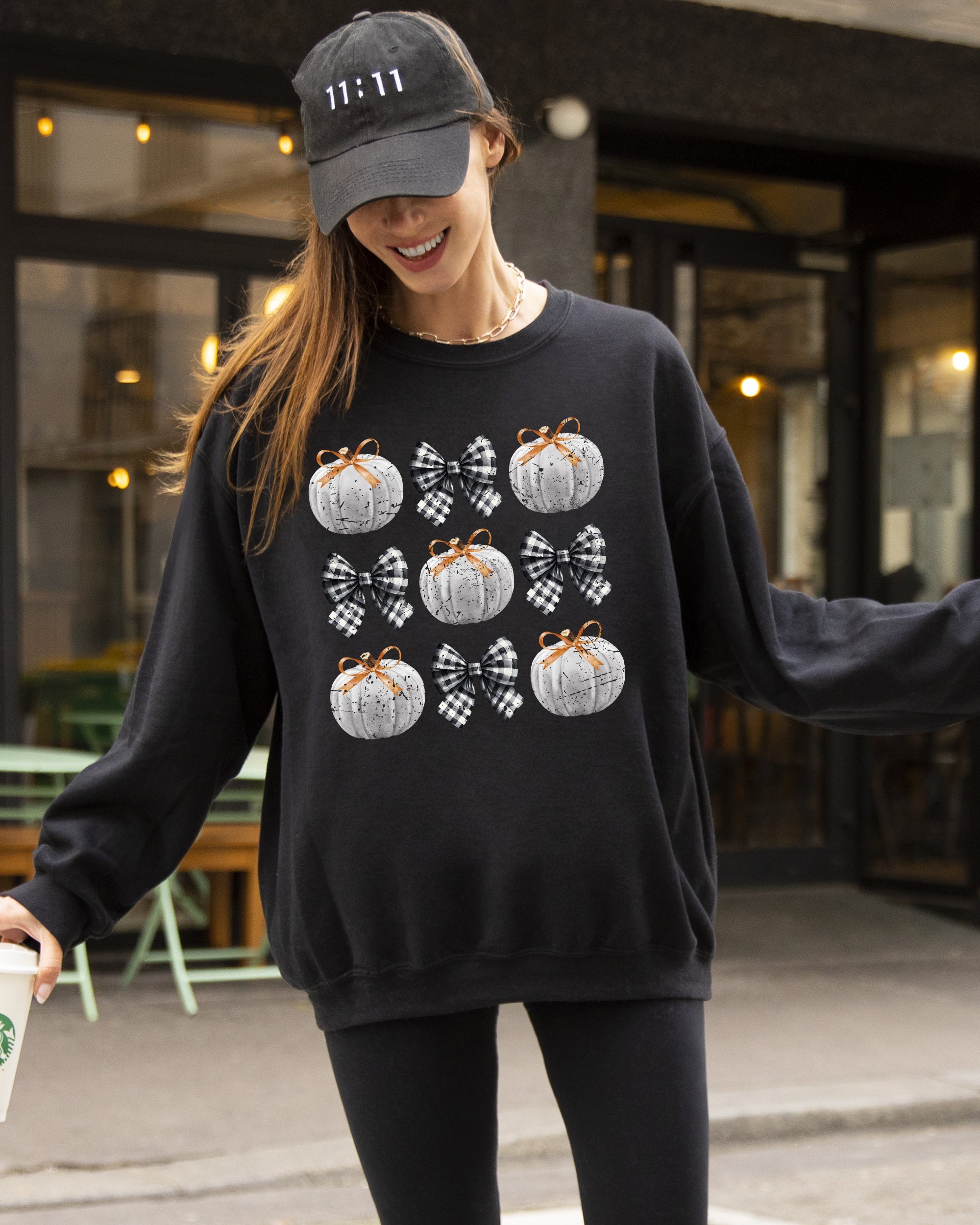 Halloween Ribbons and Pumpkins, Coquette Bows Graphic Sweatshirt