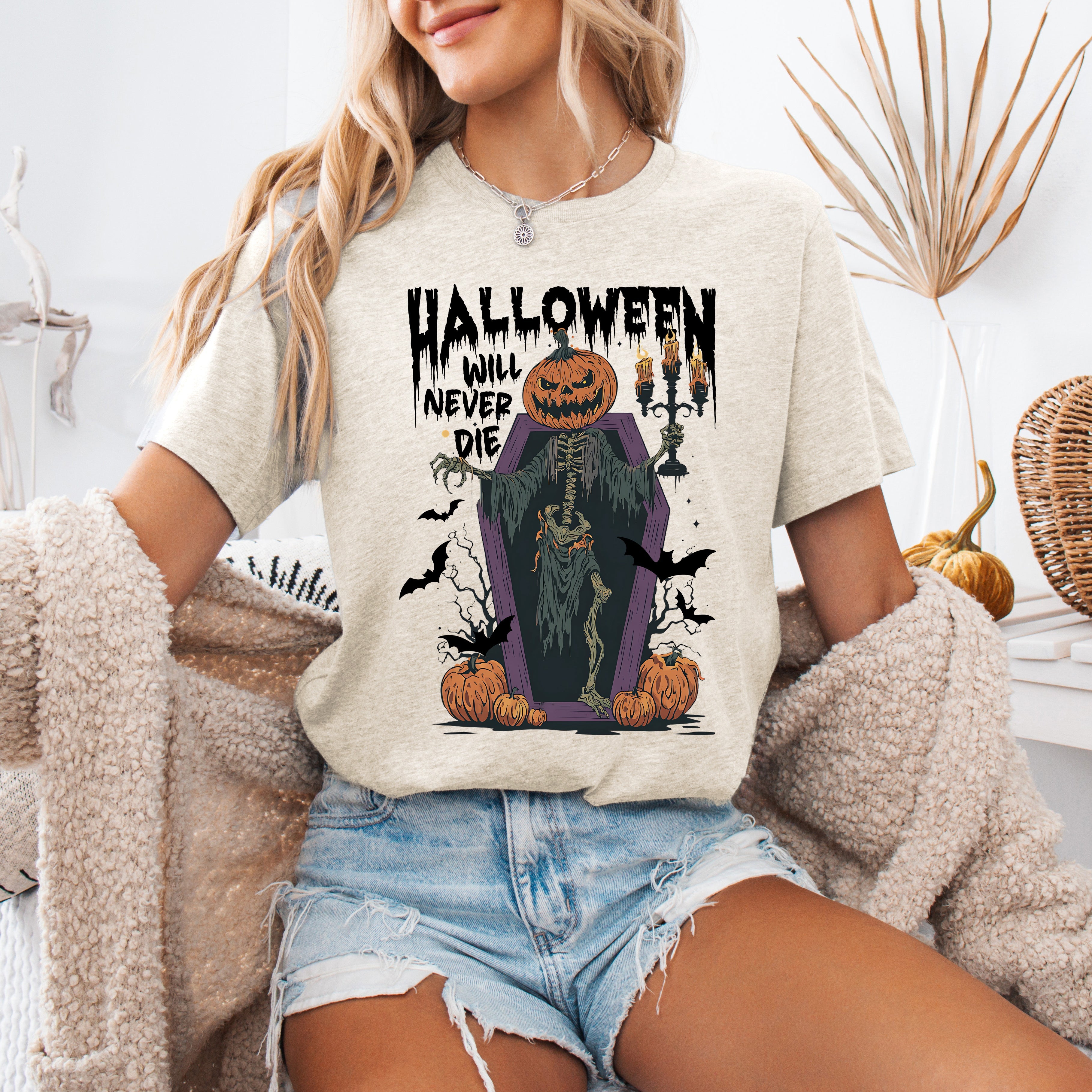 Halloween Will Never Die Spooky Jack-O-Lantern Pumpkin Seasonal Edition Graphic Tee