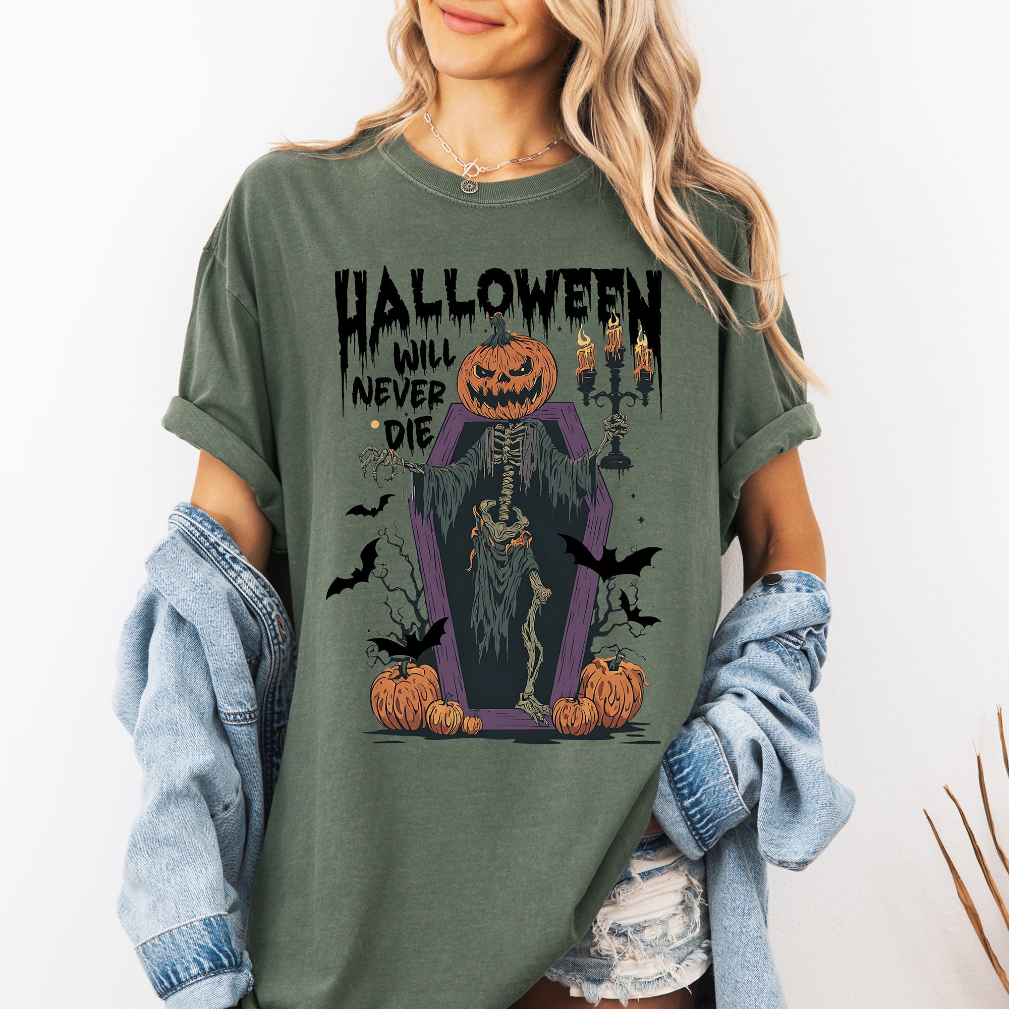 Halloween Will Never Die Spooky Jack-O-Lantern Pumpkin Limited Edition Design Comfort Colors Tee