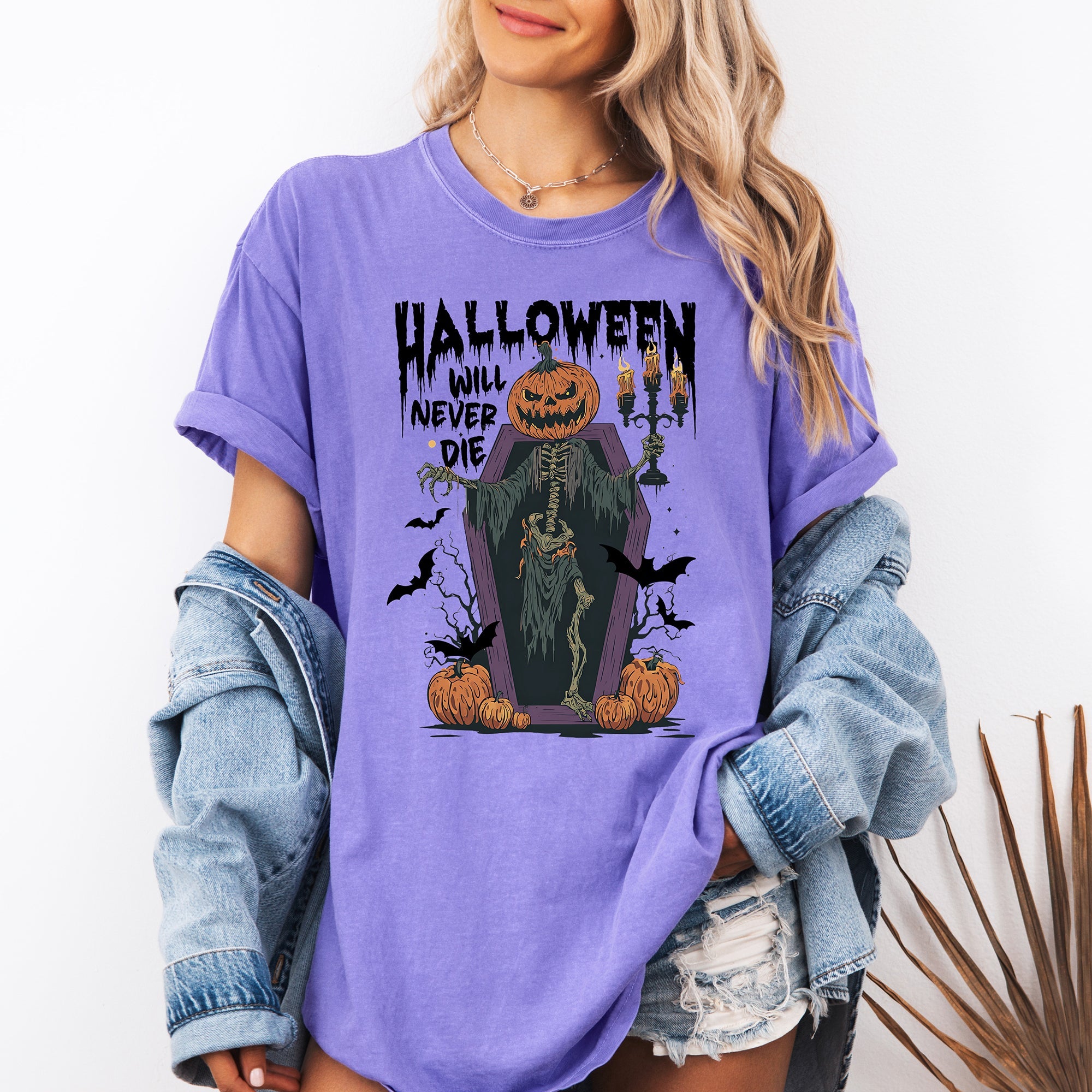 Halloween Will Never Die Spooky Jack-O-Lantern Pumpkin Limited Edition Design Comfort Colors Tee