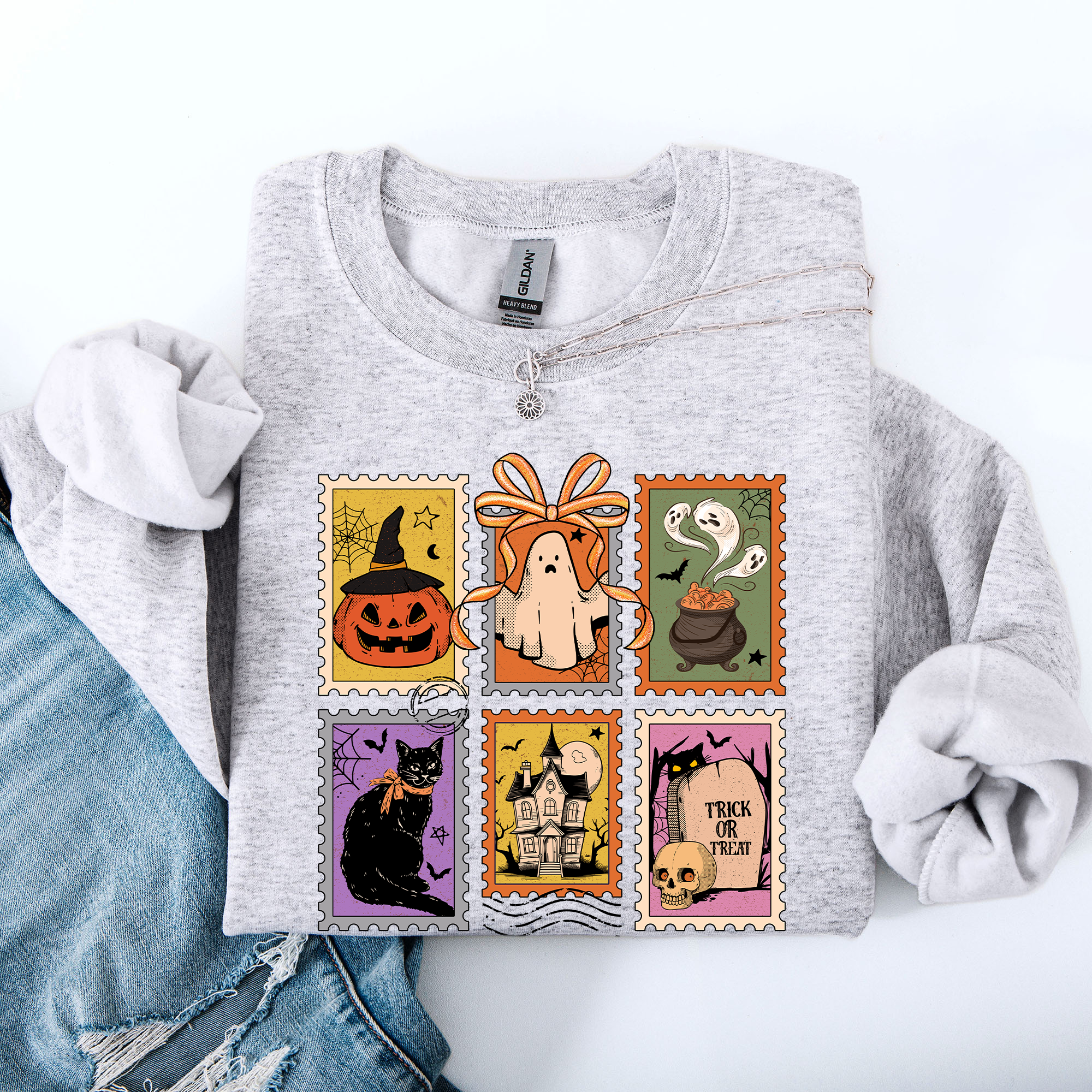 Haunting Halloween Night Parade With Ghosts Black Cat Pumpkins Witch Cozy Sweatshirt