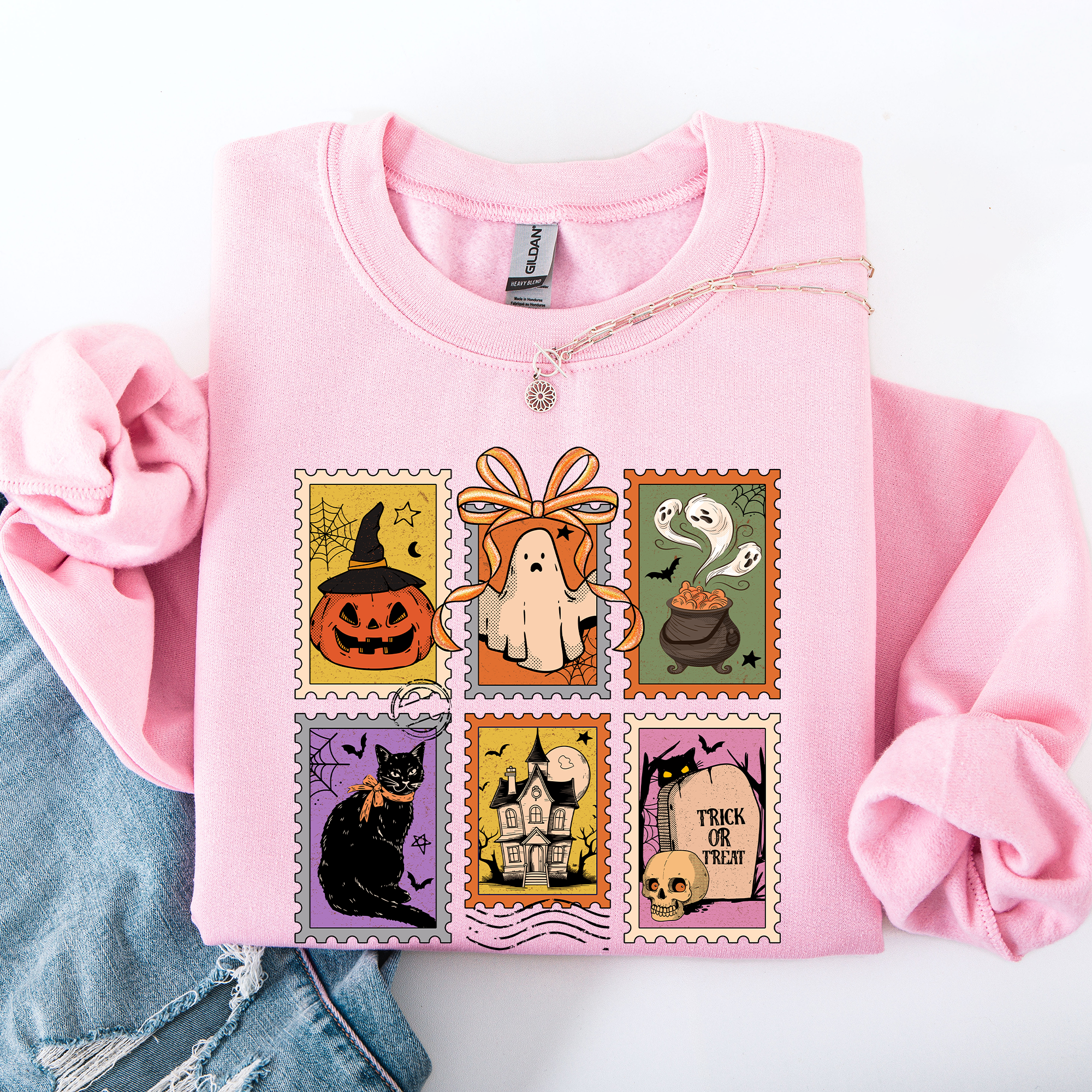 Haunting Halloween Night Parade With Ghosts Black Cat Pumpkins Witch Cozy Sweatshirt