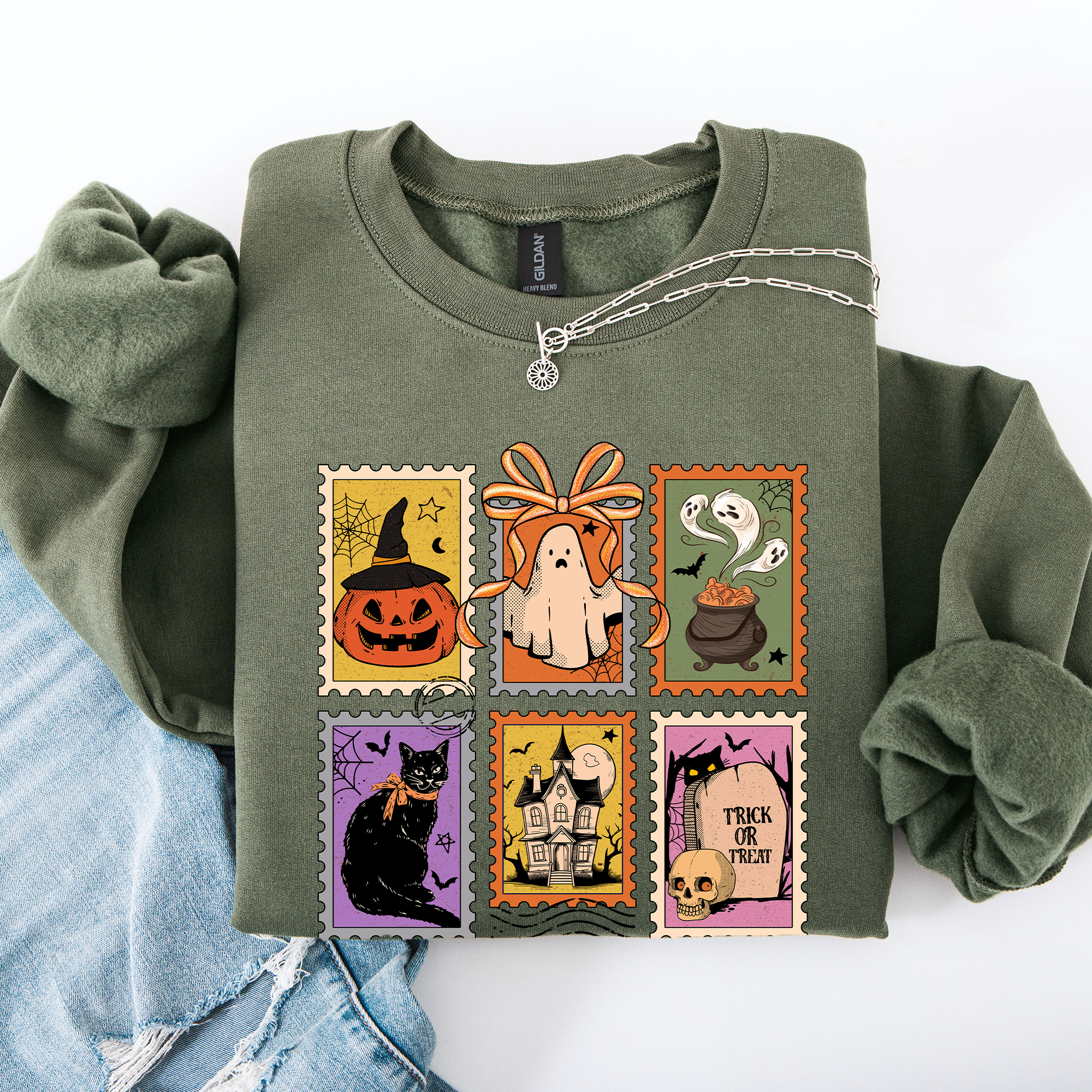 Haunting Halloween Night Parade With Ghosts Black Cat Pumpkins Witch Cozy Sweatshirt