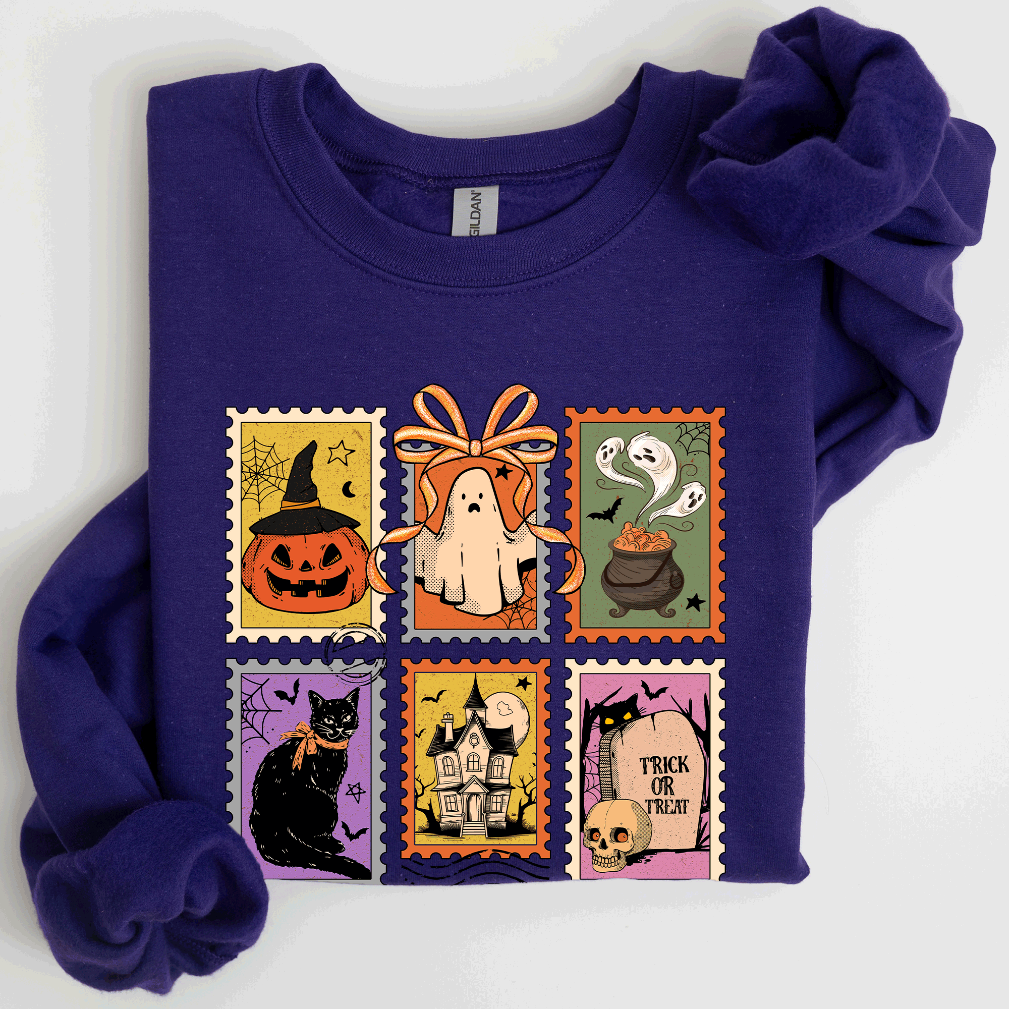 Haunting Halloween Night Parade With Ghosts Black Cat Pumpkins Witch Cozy Sweatshirt