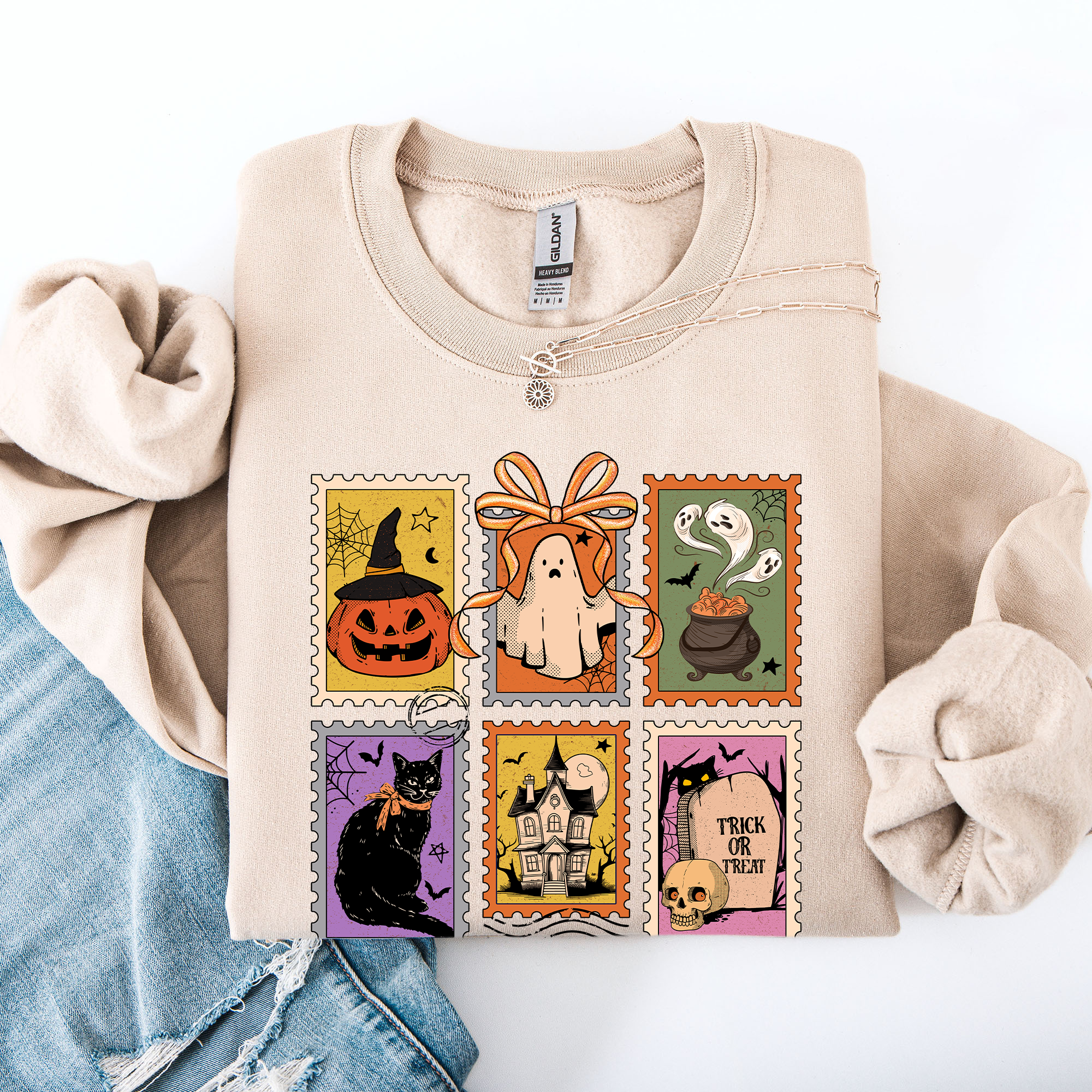 Haunting Halloween Night Parade With Ghosts Black Cat Pumpkins Witch Cozy Sweatshirt