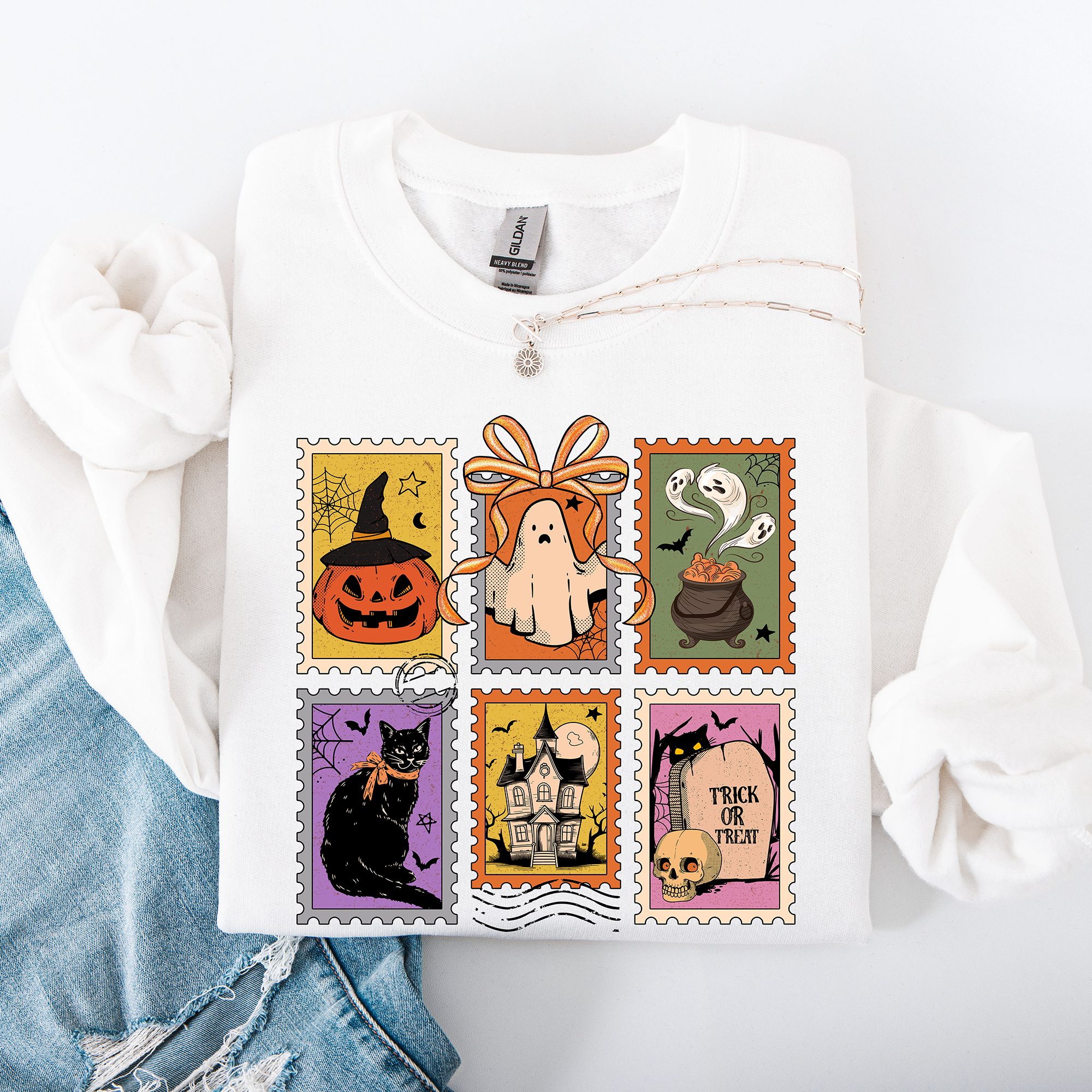 Haunting Halloween Night Parade With Ghosts Black Cat Pumpkins Witch Cozy Sweatshirt