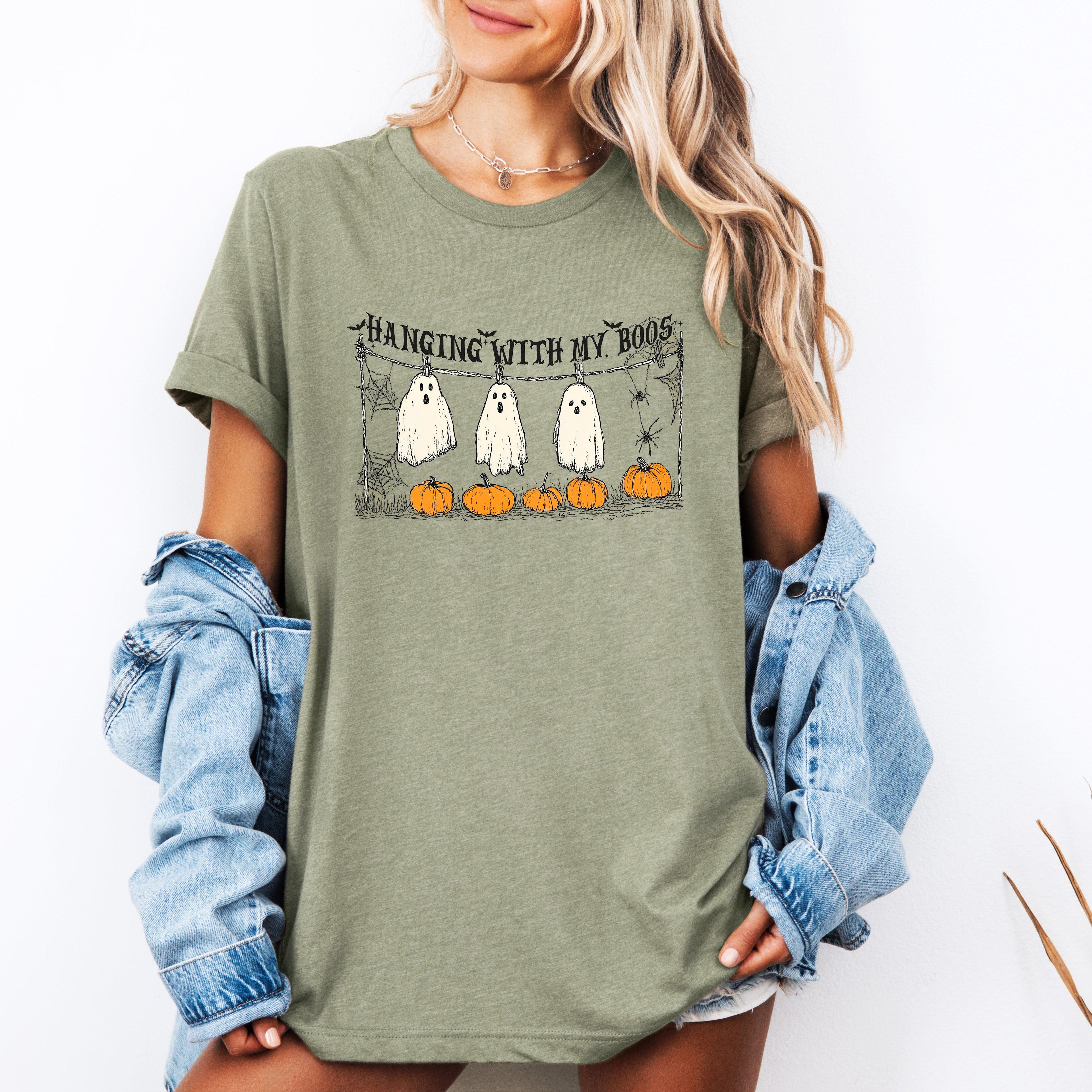Hanging With My Boos Ghosts Halloween Funny Pumpkins Boo Crew Nightlife Party Graphic Tee
