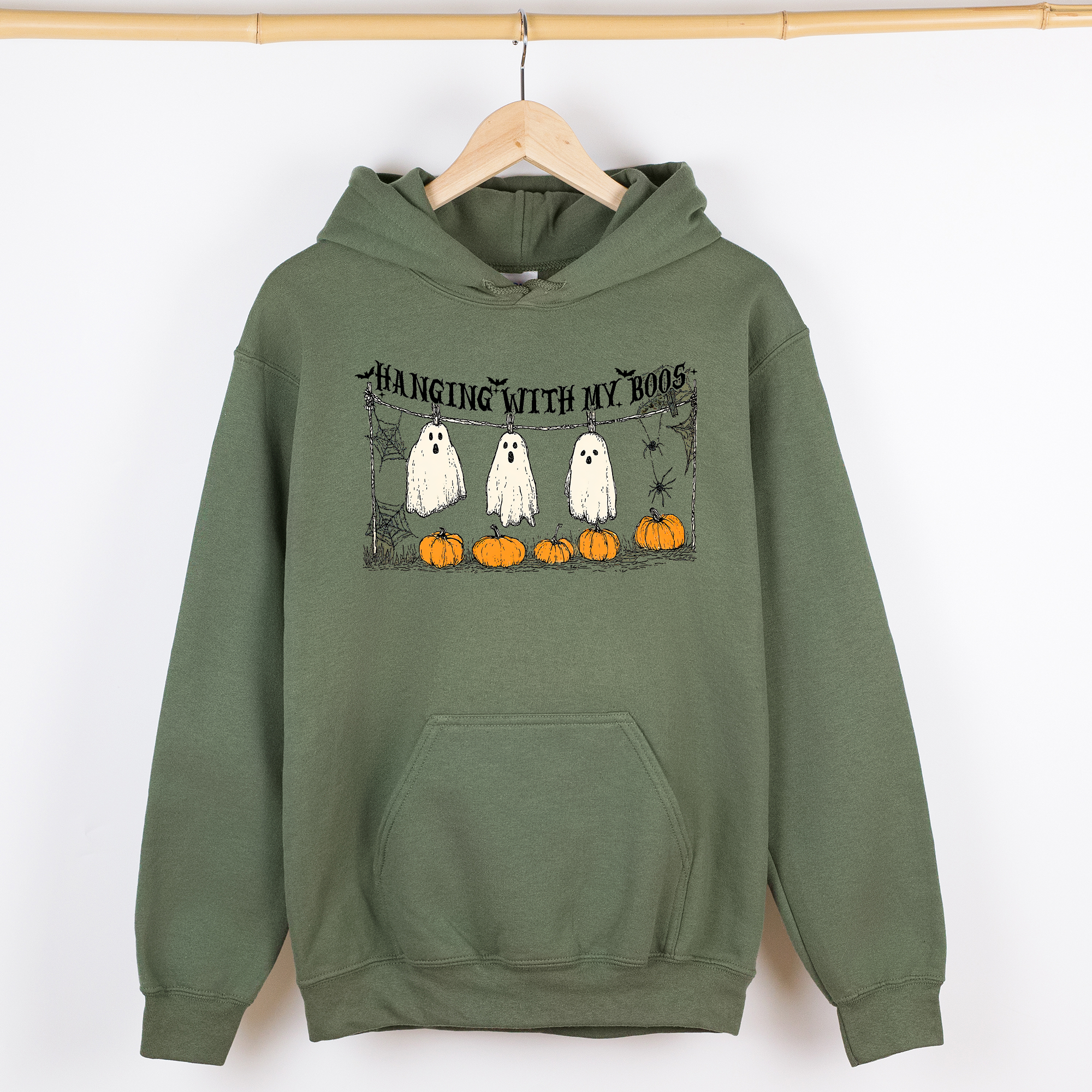 Hanging With My Boos Halloween Ghosts Pumpkins Cozy Night In Vintage Graphic Hoodie
